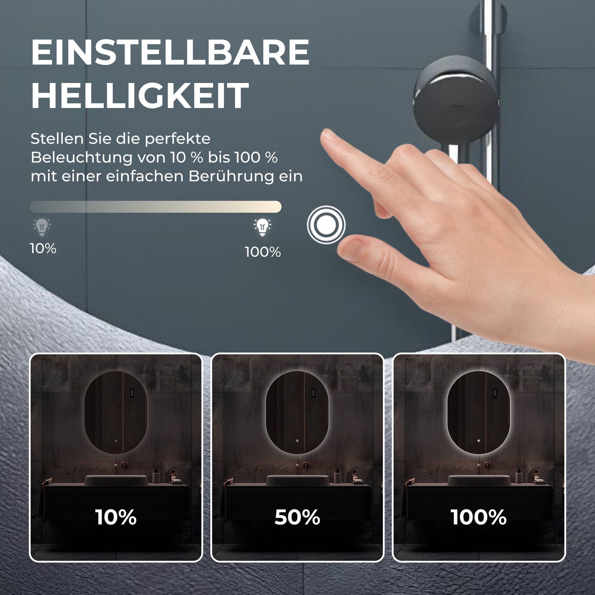 Bringer Badspiegel BRS302, Badezimmerspiegel mit Anti-Beschlag und Speicherfunktion
