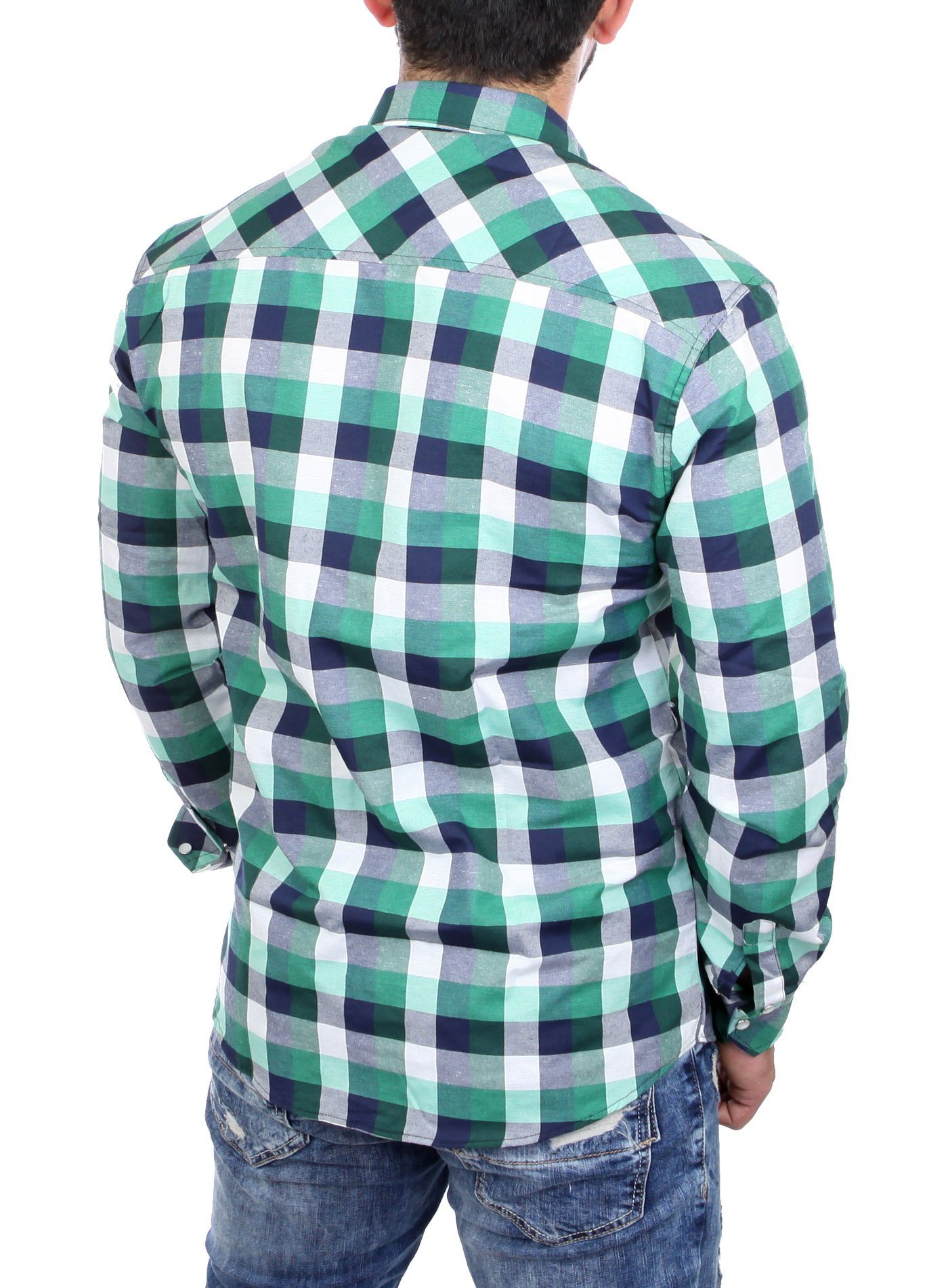 Reslad Langarmhemd Reslad Herren Hemd Karo Material-Mix Jeans RS-7202 (Herrenhemd) kariertes Herrenhemd Material-Mix – Bild 3 von 4