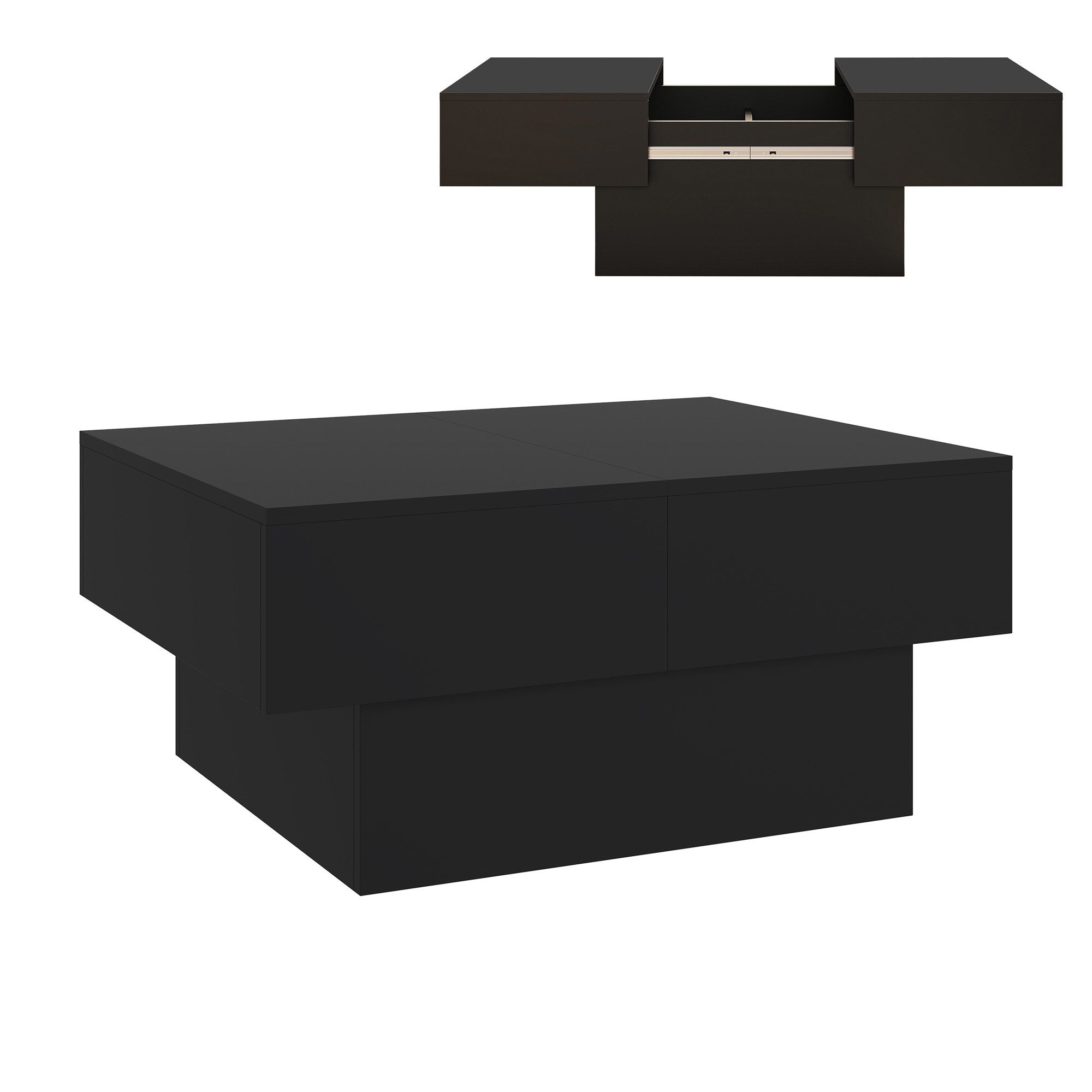 en.casa Couchtisch, ausziehbar »Lens« mit Stauraum 80x60x36 cm Schwarz