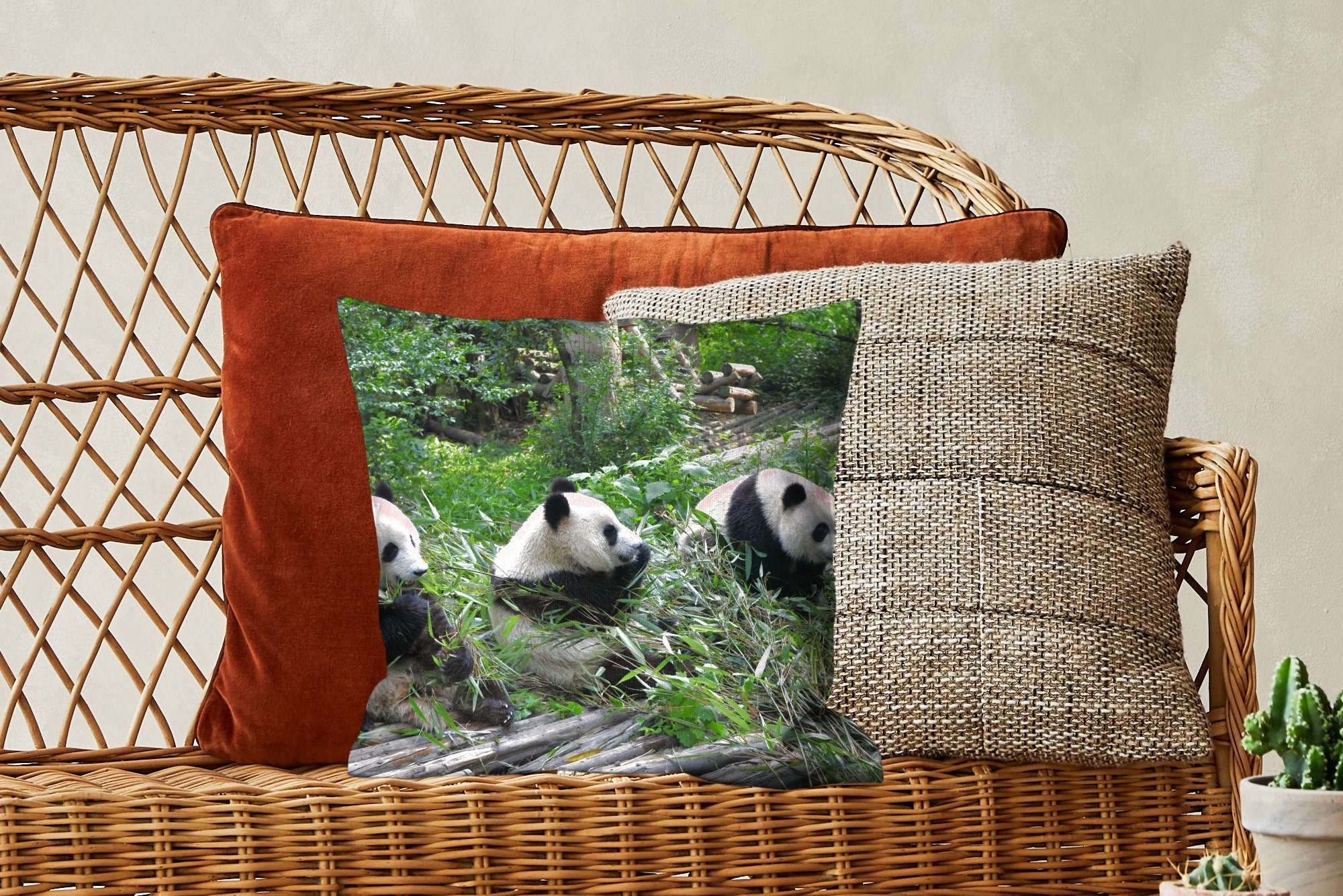 Deko, - Natur Sofakissen Füllung mit Zierkissen - Dekokissen Panda Schlafzimmer, für Bambus, Wohzimmer, MuchoWow