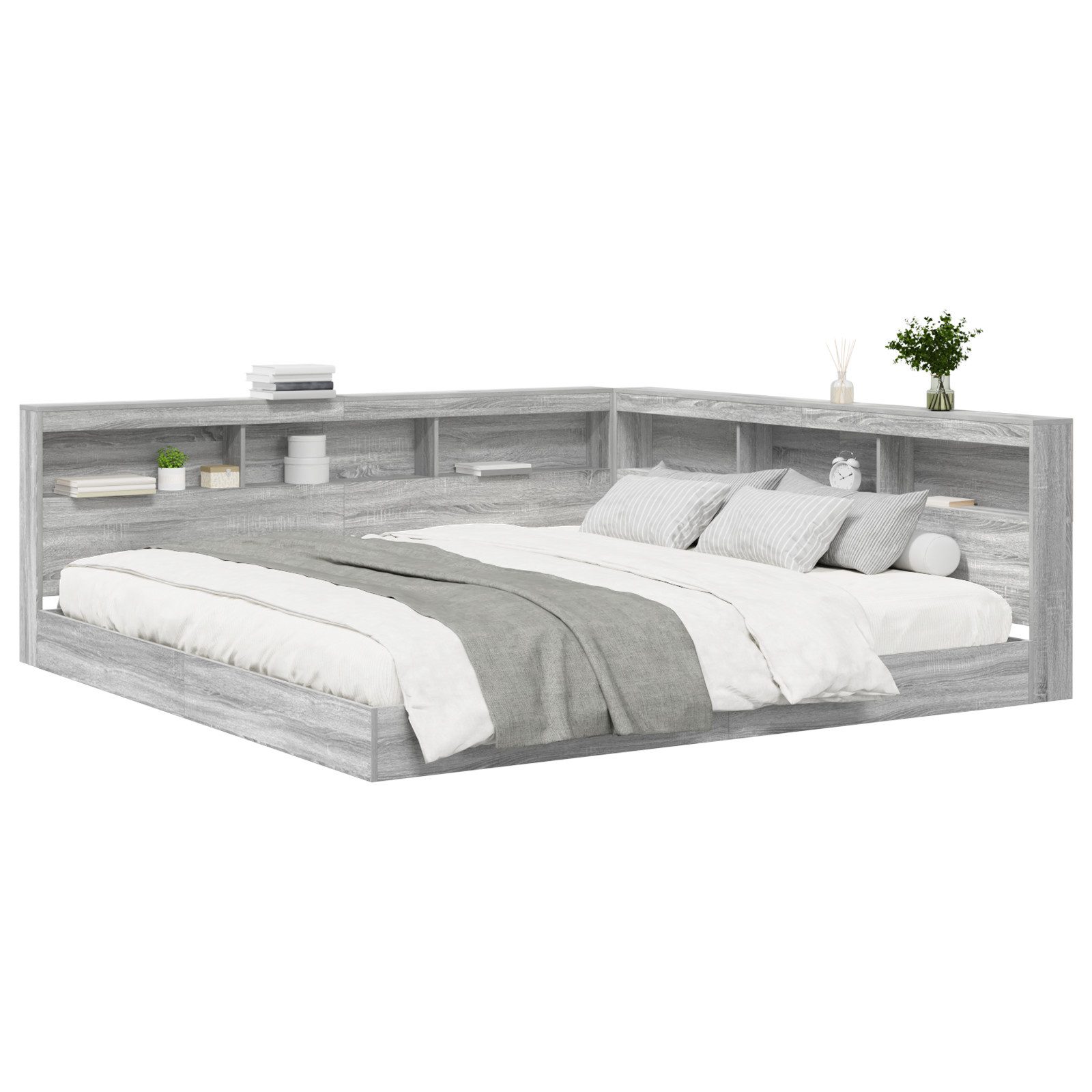 vidaXL Bett Bücherregal Bett Grau Sonoma günstig online kaufen