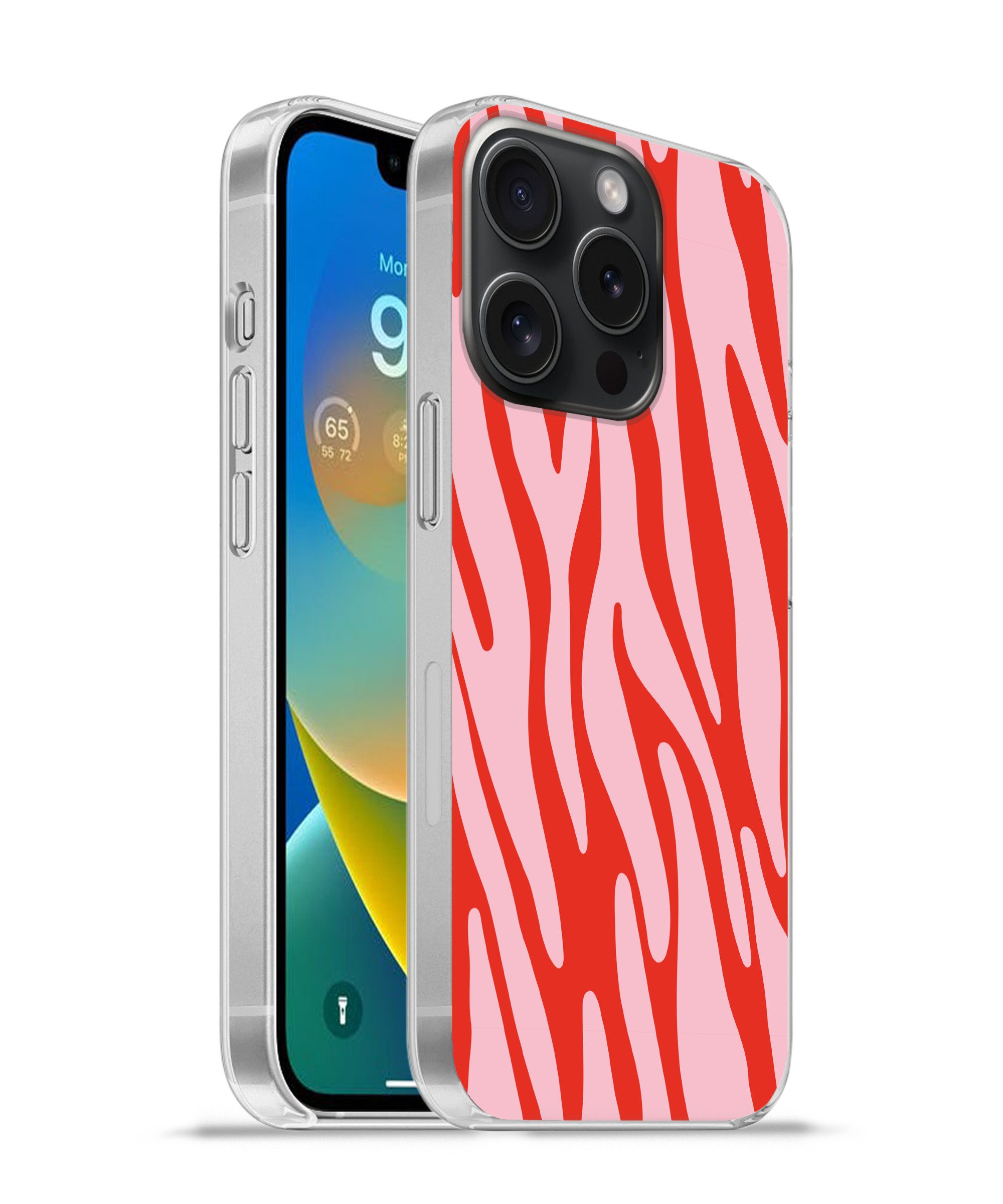 MuchoWow Handyhülle für Apple iPhone 15 Pro Zebramuster - Rosa - Rot - Tiermuster, Smartphone-Bumper, Print, Handy Schutzhülle Dünn