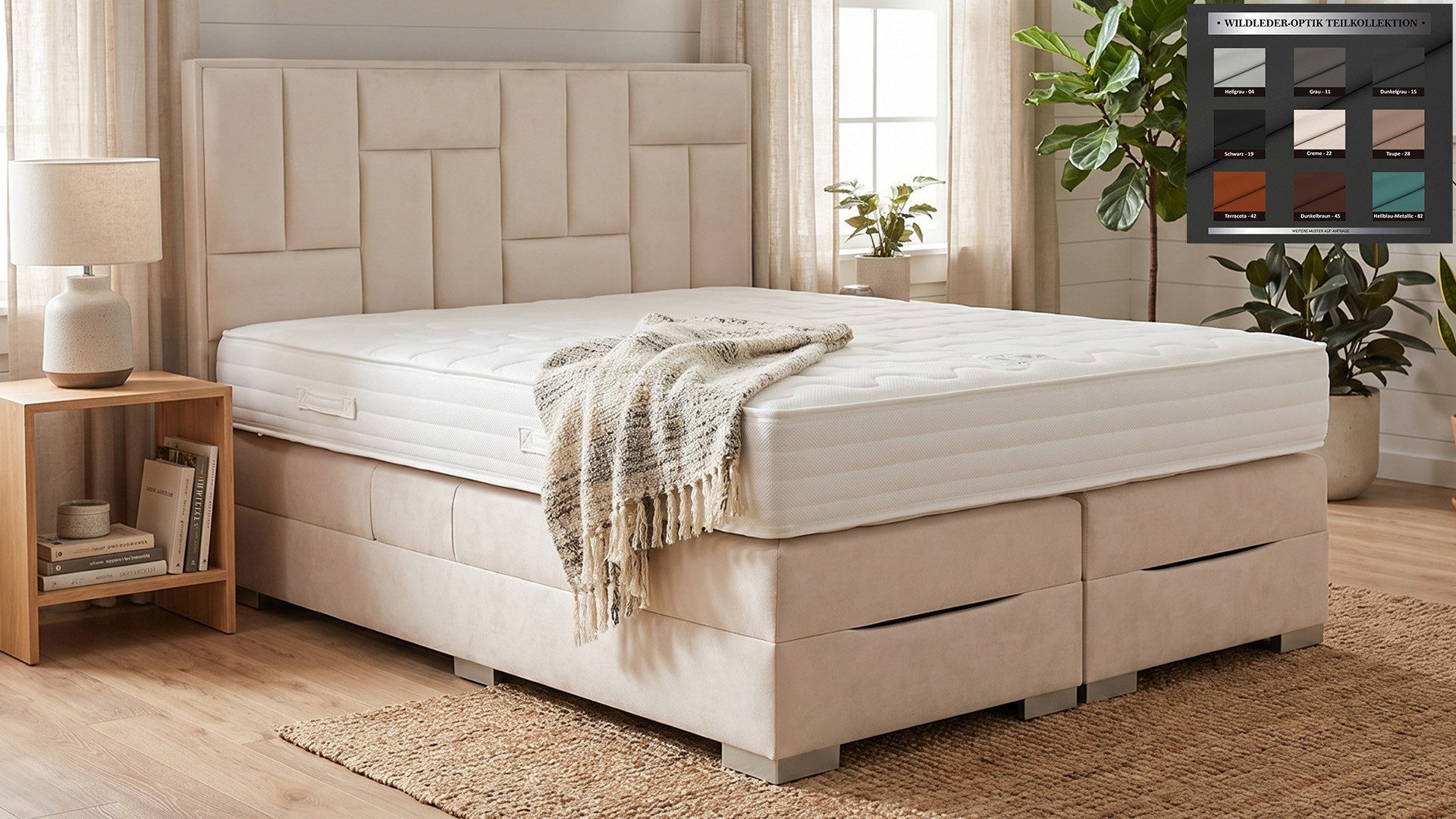 PAARA Boxspringbett mit Bettkasten und Matratze mit integrierten Topper, mit einzigartigem Belüftungssystem