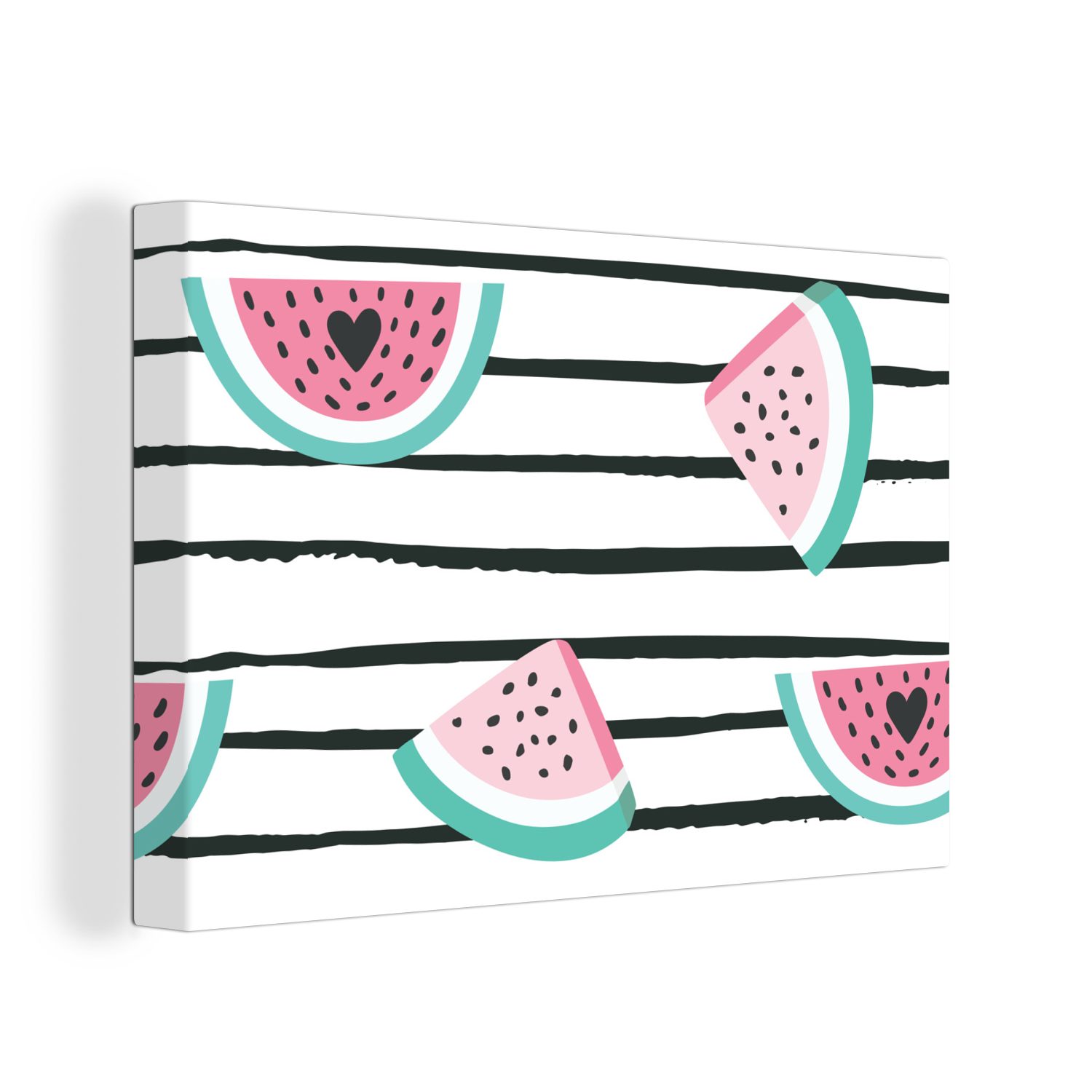 OneMillionCanvasses® Leinwandbild Wassermelone - Sommer - Schwarz, (1 St), Wandbild Leinwandbilder, Aufhängefertig, Wanddeko, 30x20 cm