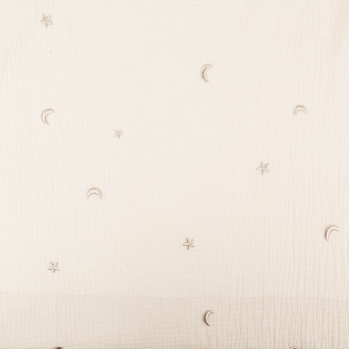 SCHÖNER LEBEN. Stoff Musselin Stoff Double Gauze STARS Stickerei Sterne Mond beige 1,35m Br, allergikergeeignet