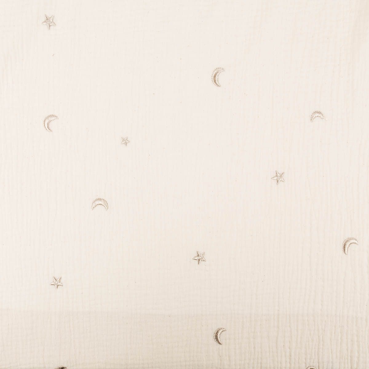 SCHÖNER LEBEN. Stoff Musselinstoff Meterware Double STARS Stickerei Sterne Mond beige 1,35m, allergikergeeignet