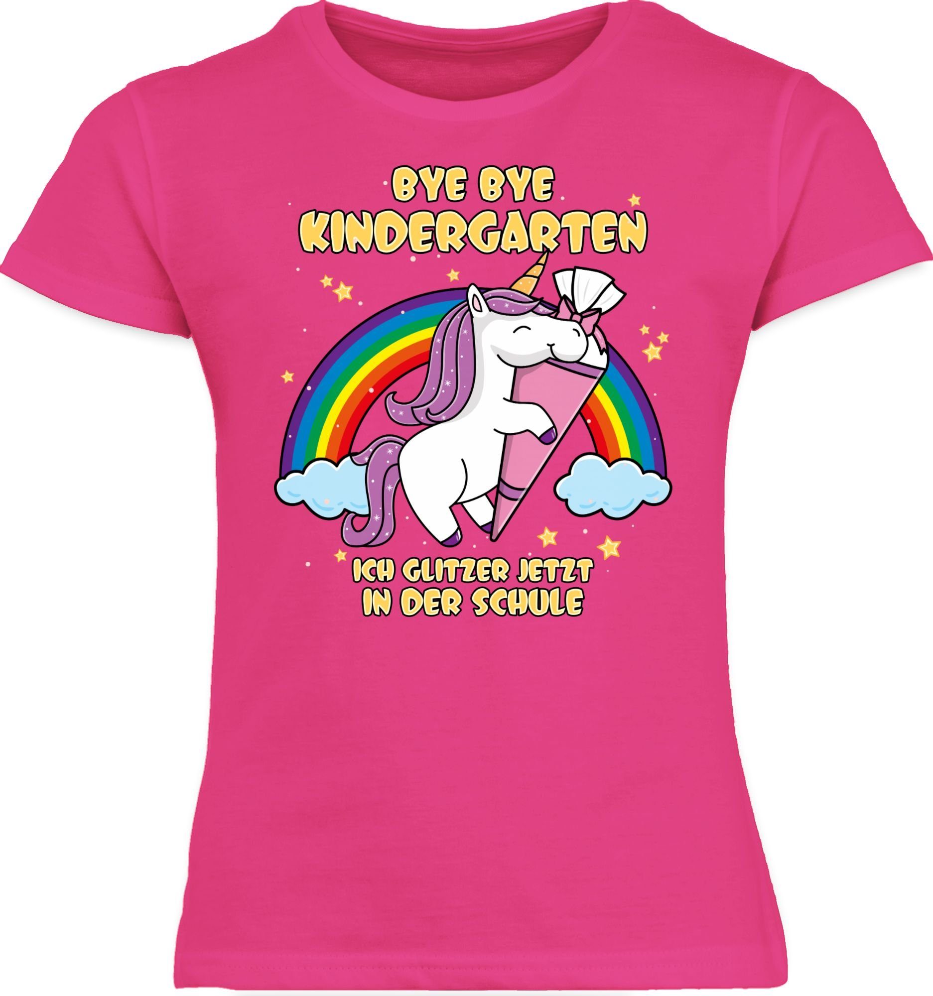 Shirtracer T-Shirt Bye Bye Kindergarten ich glitzer jetzt in der Schule Einhorn Einschulung Mädchen