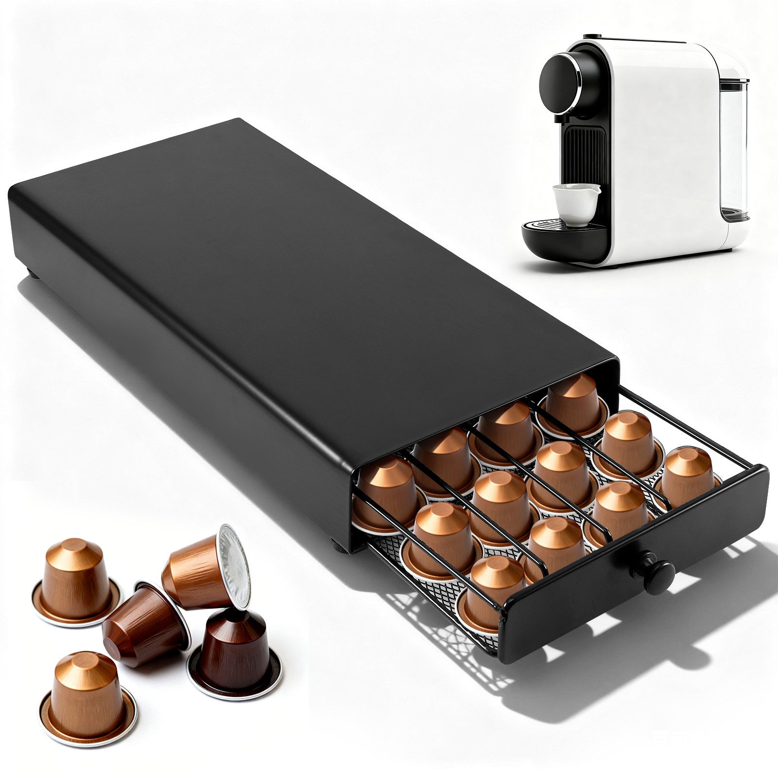 BlingBin Kapselhalter Kapselhalter für 40 Nespresso-Kapseln, Сховищаsbox, Kapselständer, Kapselhalter Schubfach Schubkasten Сховищаsbox in Kapselmaschine