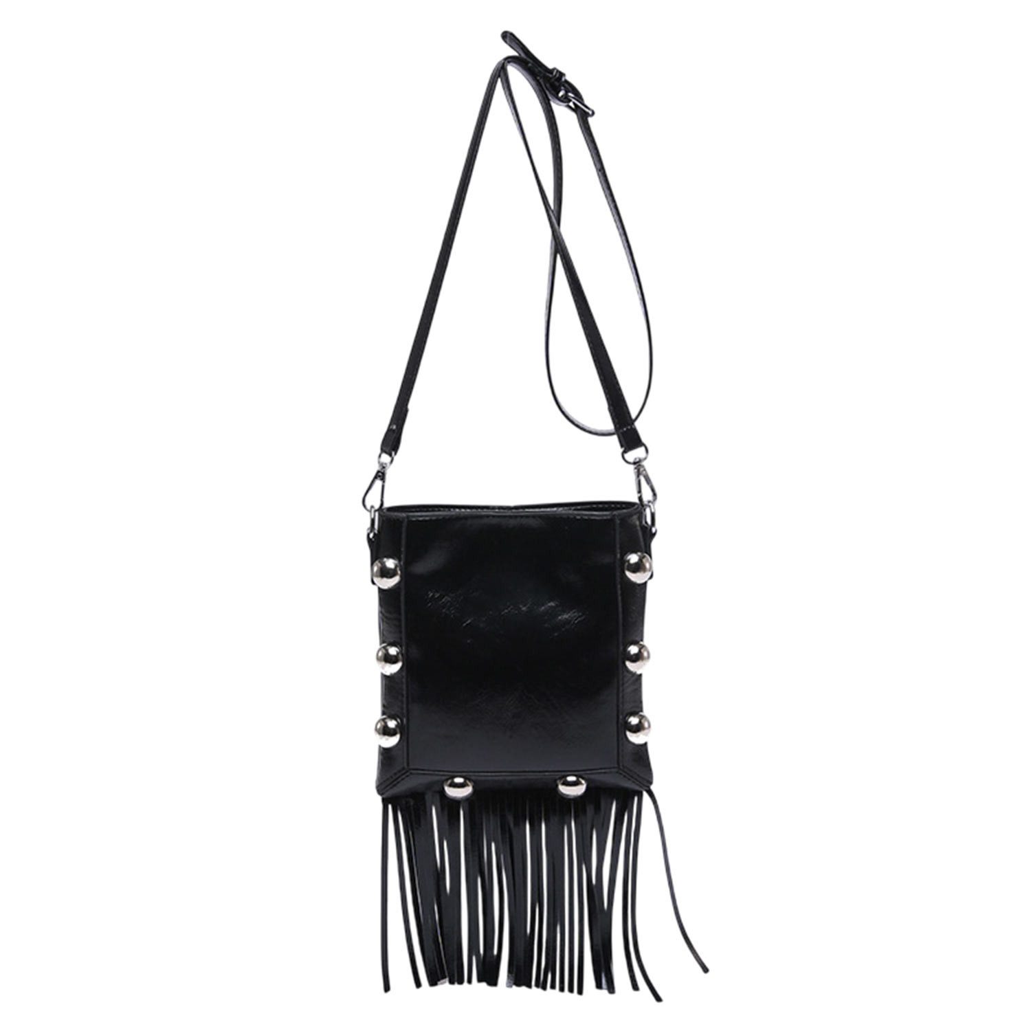 Refttenw Umhängetasche Einstellbar Quasten-Ledertasche,Nietentasche,Crossbody Bag