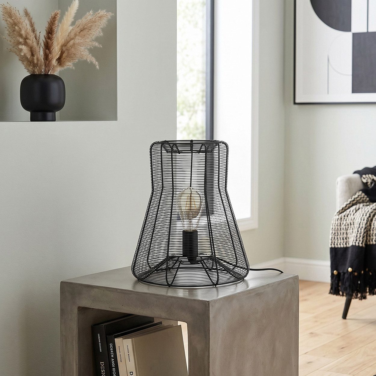 hofstein Tischleuchte moderne Tischlampe aus Metall in Schwarz, ohne Leuchtmittel, Nachttischlampe An-/Ausschalter, Lichteffekt, 1xE27, ohne Leuchtmittel