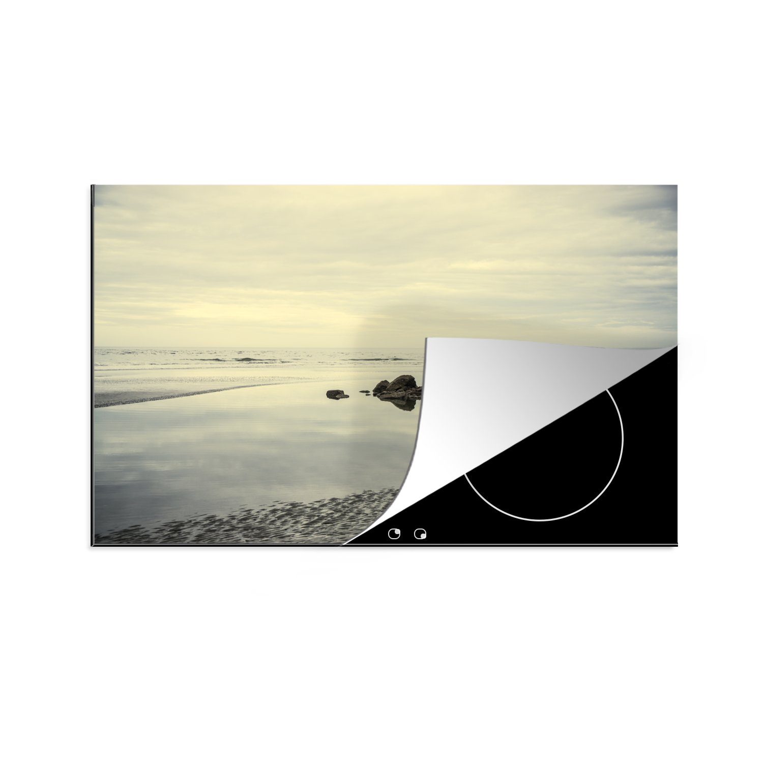 MuchoWow Herdblende-/Abdeckplatte Strand - Meer - Stein, Vinyl, (1 tlg), 81x52 cm, Induktionskochfeld Schutz für die küche, Ceranfeldabdeckung