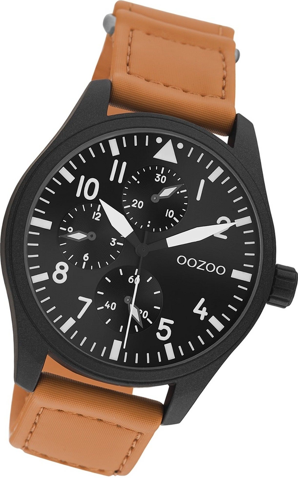 OOZOO Armbanduhr groß (ca. Lederarmband orange, Oozoo Gehäuse, Timepieces, Quarzuhr rundes Herrenuhr 42mm) Herren