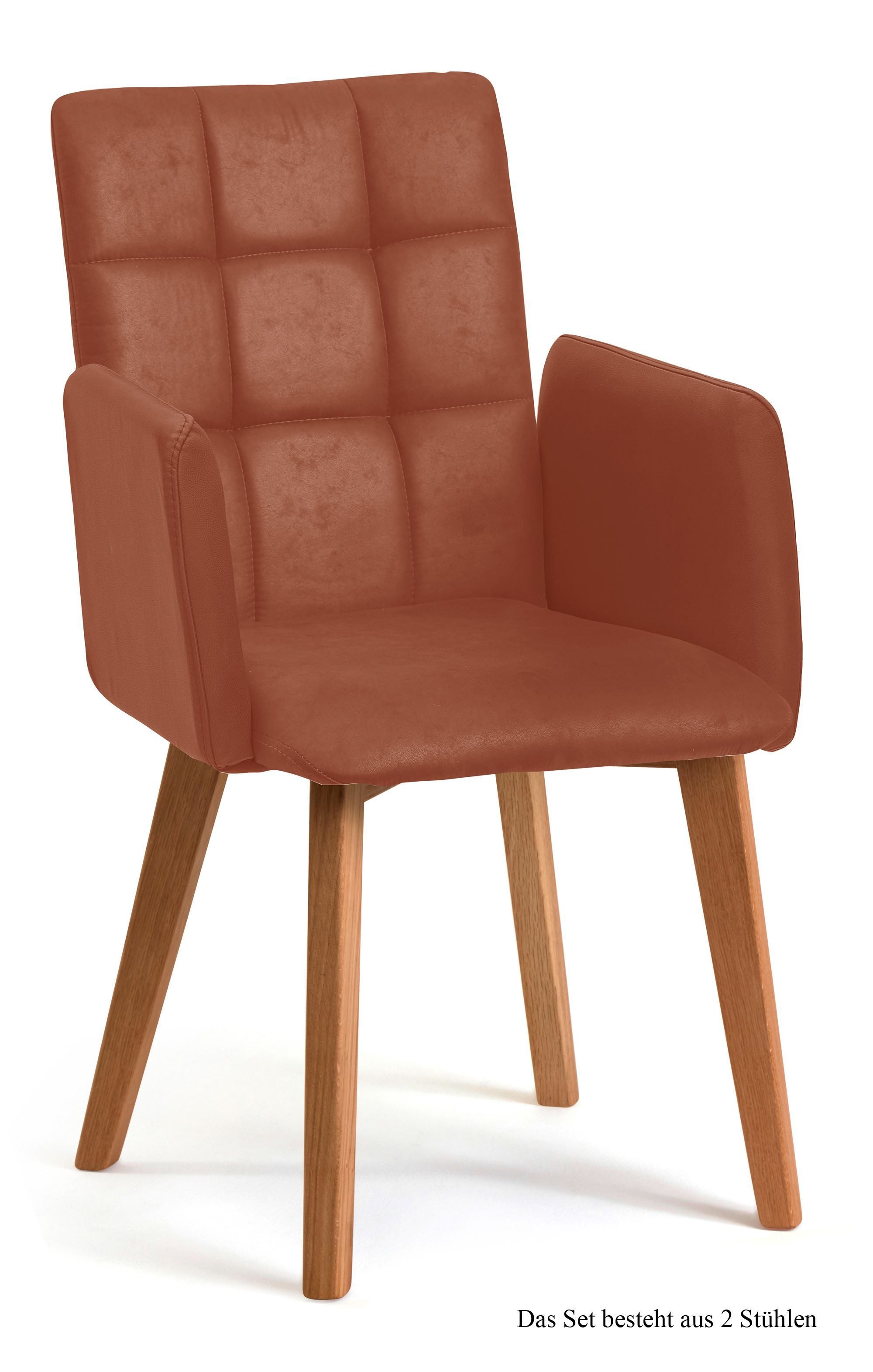 58 aufm Kessel Esszimmerstuhl Armlehnstuhl (2er-Set) Dareia 52x91x60 Eiche geölt/Natur (Lieferung bis Verwendungsstelle, 2 St), Stabiles Gestell aus Massivholz pflegeleichter Bezug aus Microfaser