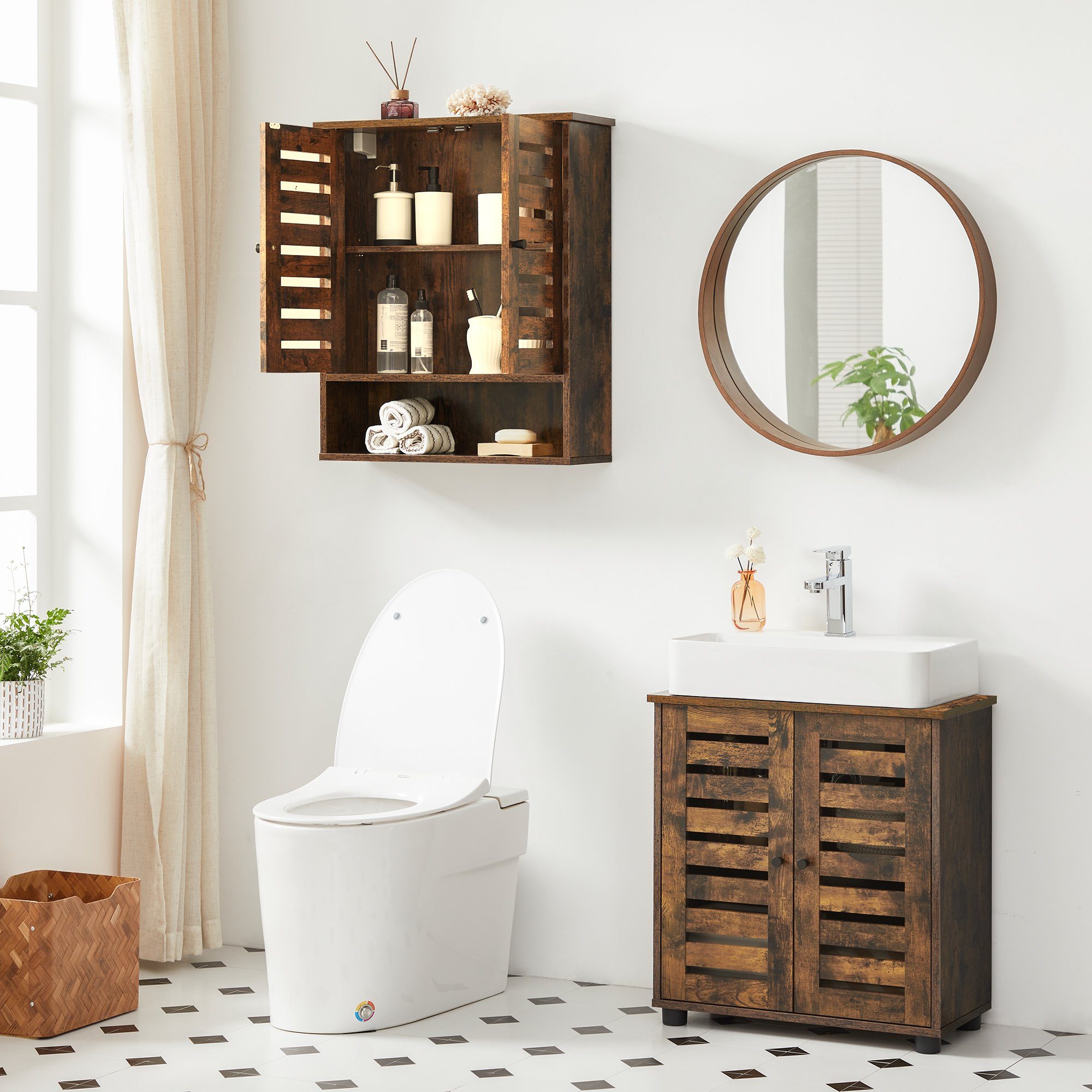 VASAGLE Hängeschrank Badezimmerschrank höhenverstellbarer Einlegeboden – Bild 4 von 5