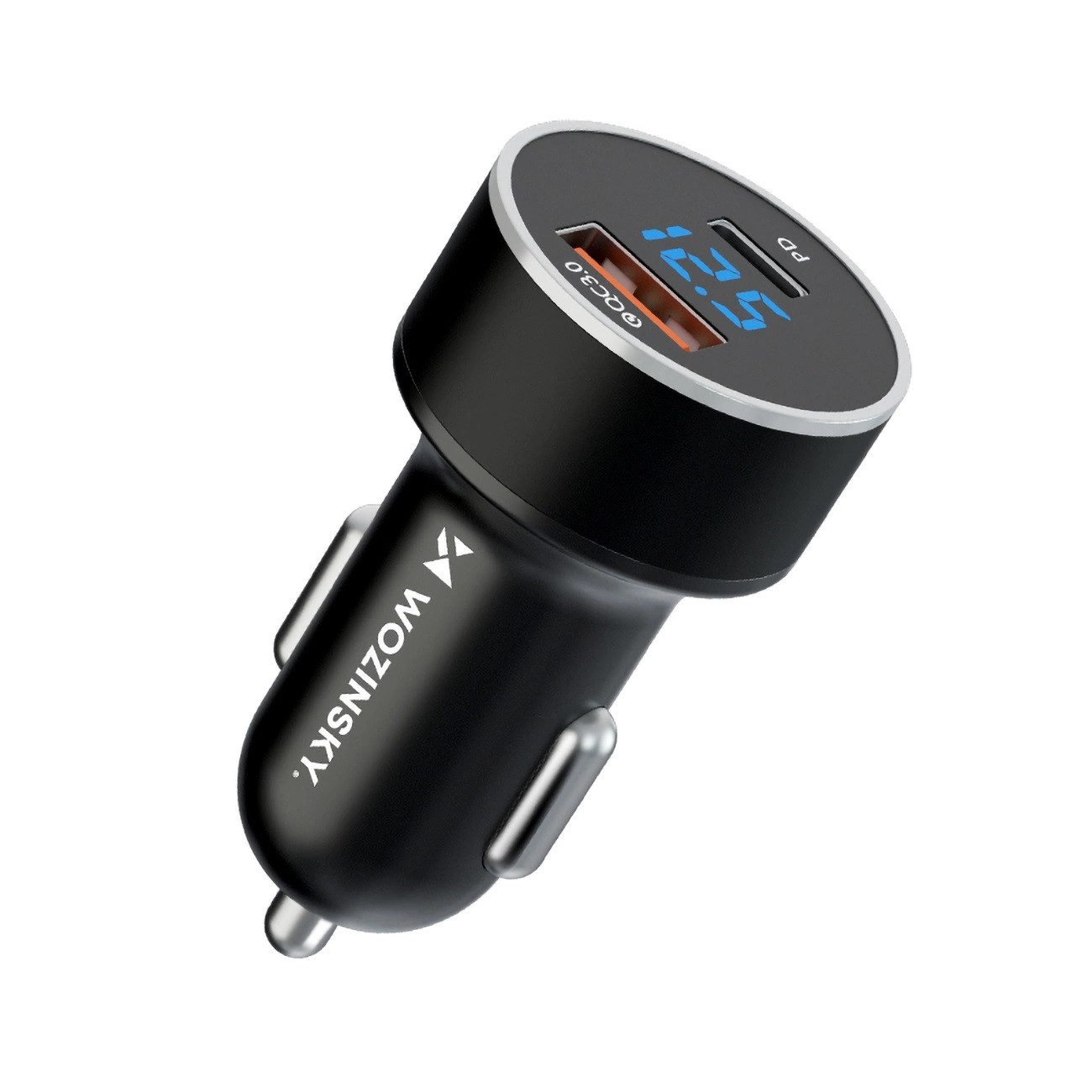 Autoladegerät USB-C-USB-A 36W Schnellladegerät mit digitale Anzeige USB-Ladegerät