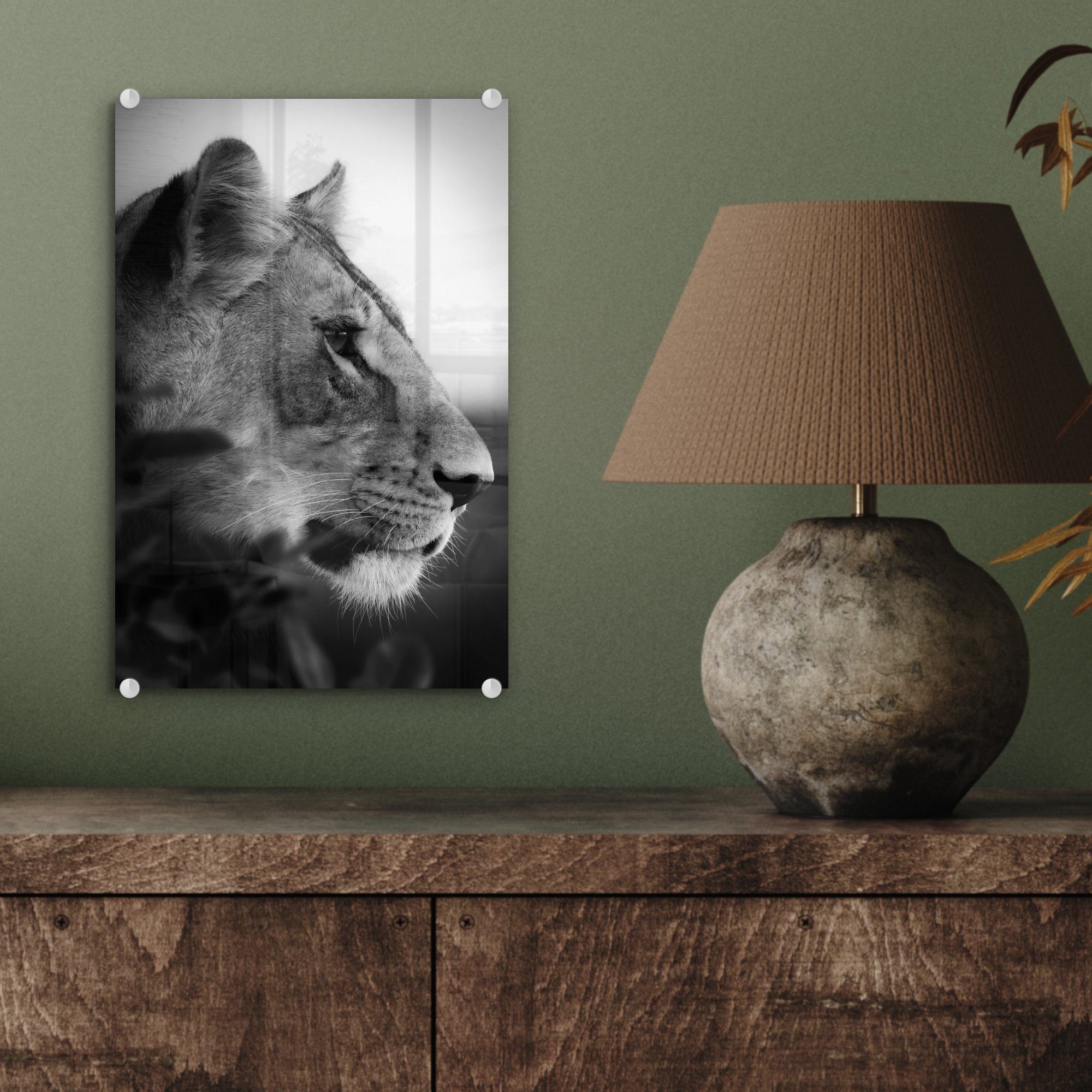 Acrylglasbild auf - Wanddekoration - - im und Glasbilder Tigers Foto schwarz - St), auf Glas Dschungel MuchoWow weiß, (1 Bilder eines Wandbild Porträt Glas bunt