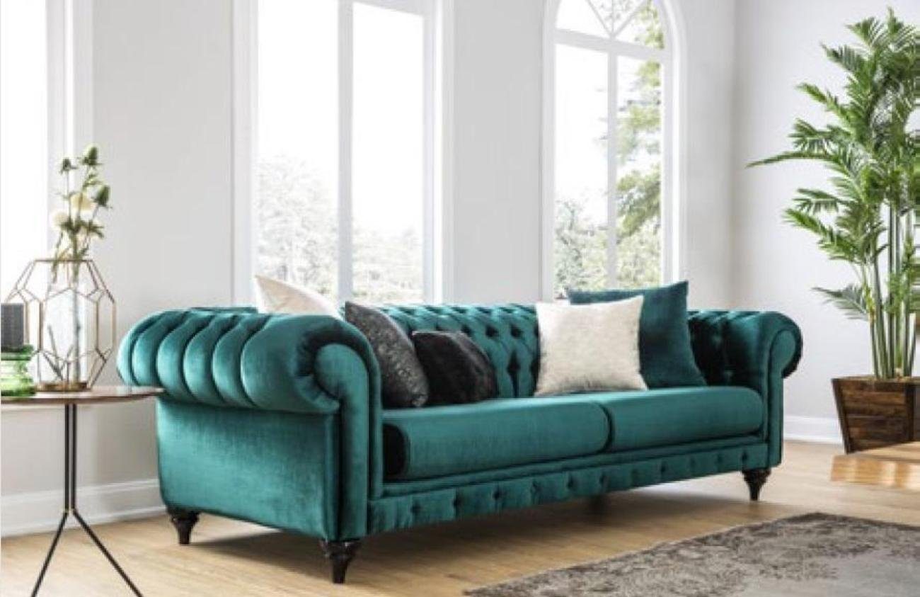 Sofa 3 Möbel Luxus JVmoebel Dreisitzer Grün Sofas 3-Sitzer Chesterfield Couchen Sitz