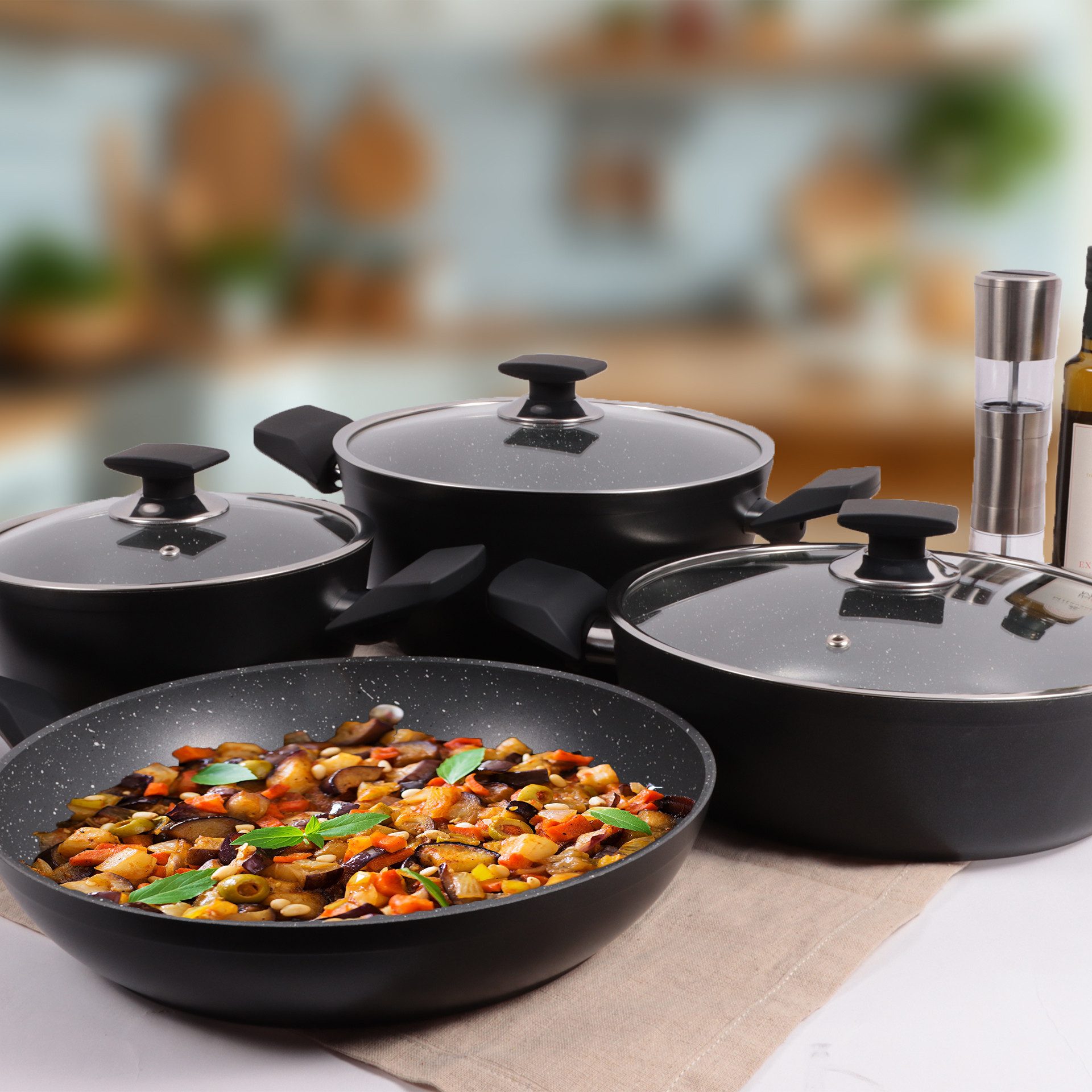 SERENK Servierpfanne Serenk Excellence Granit Kochgeschirr-Set 7-teilig –Töpfe & Pfannen fü