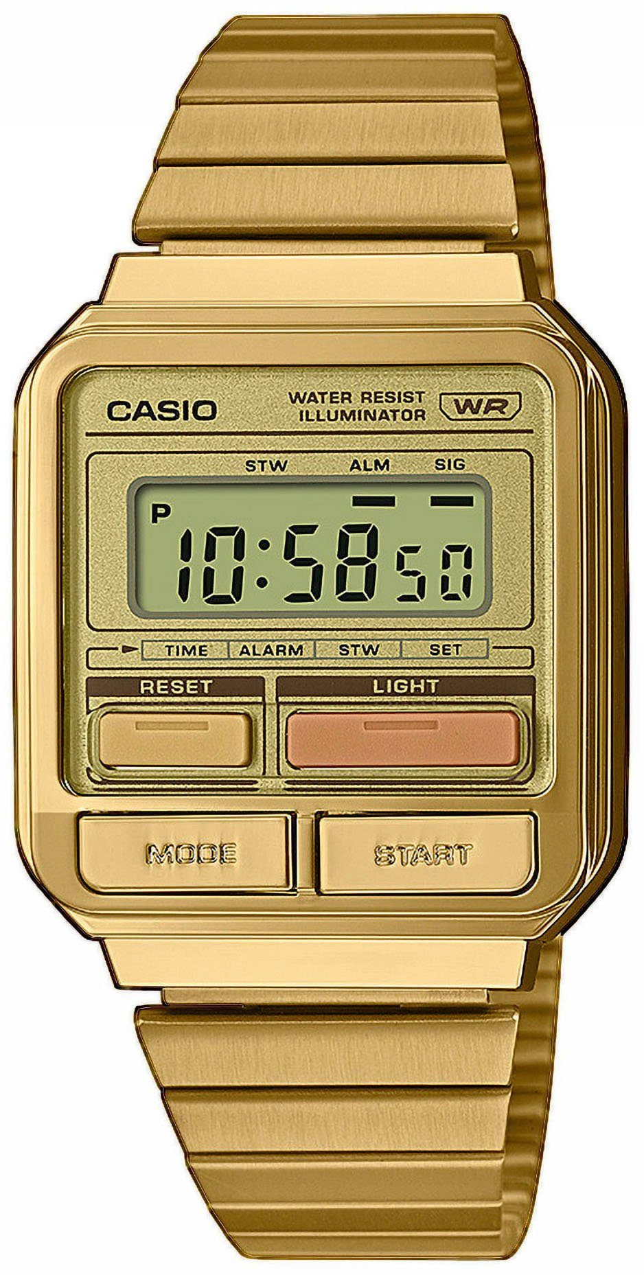 CASIO VINTAGE Chronograph A120WEG-9AEF, Armband aus goldfarben  IP-beschichtetem Edelstahl