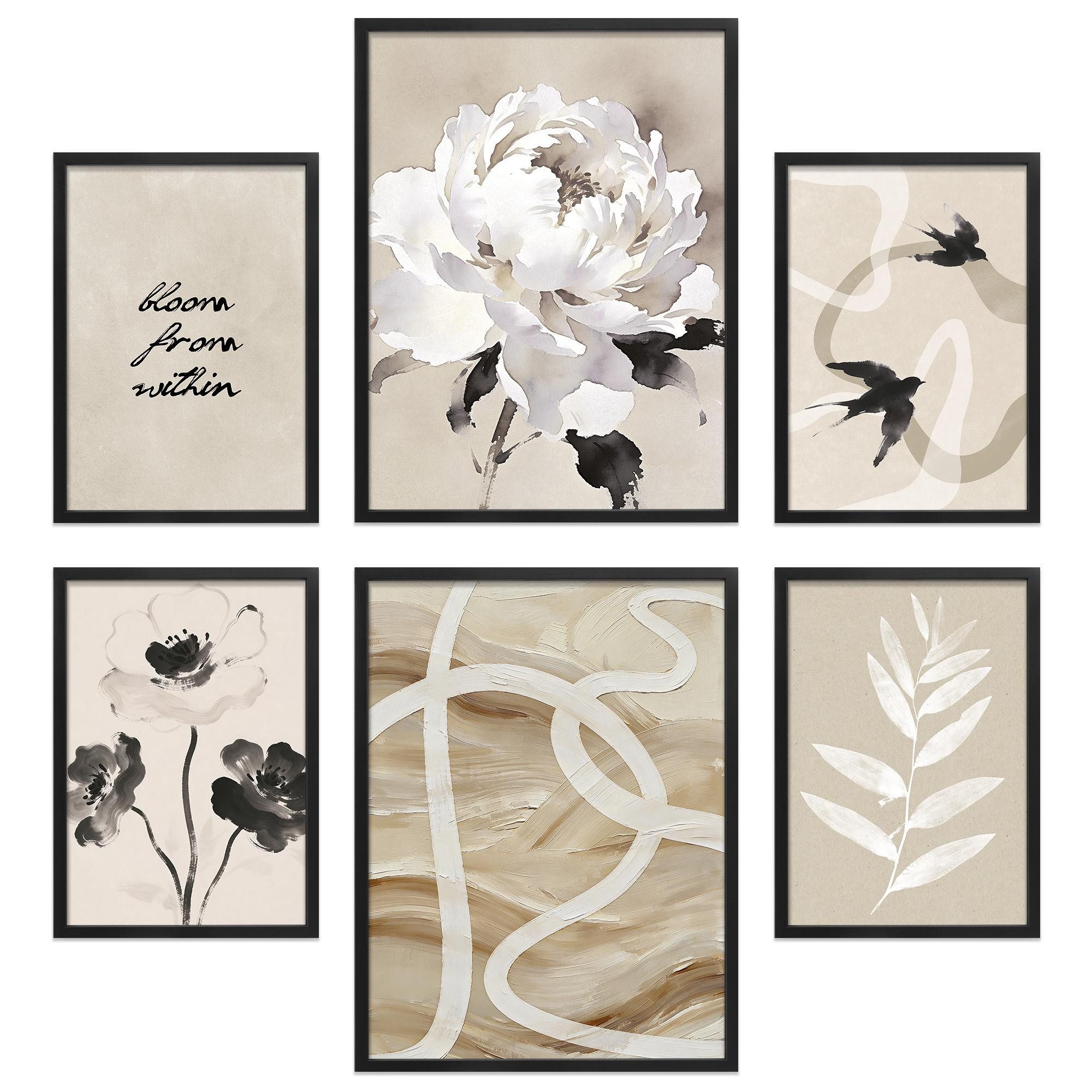 ARTFAVES Bilder-Collage Poster Set Beige Black Elegance I mehrteilige Bilderwand I Wandbilder, (Wandbilder modern, 6 St)