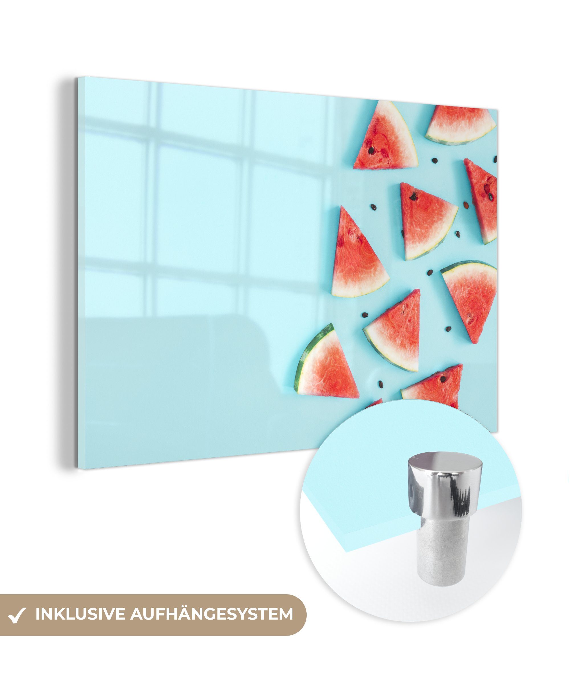 MuchoWow Acrylglasbild Wassermelone - Sommer - Blau, (1 St), Acrylglasbilder Wohnzimmer & Schlafzimmer