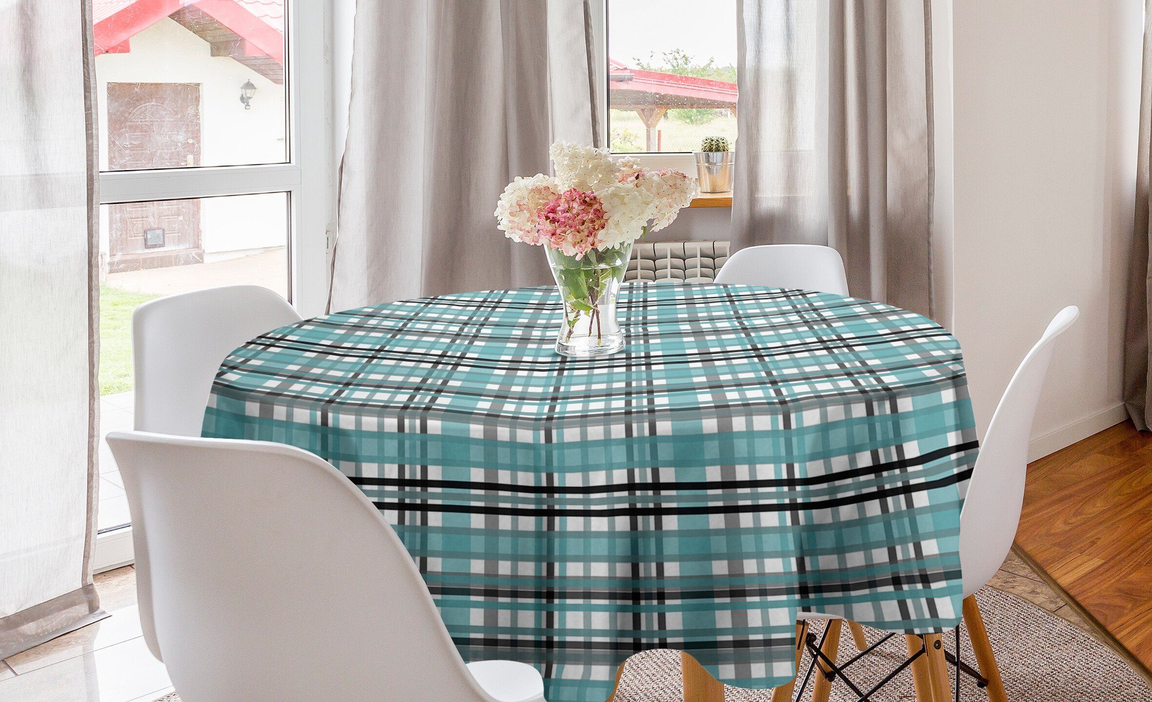 Abakuhaus Tischdecke Kreis Tischdecke Abdeckung für Esszimmer Küche Dekoration, Streifen Checkered Tartan Angespornt