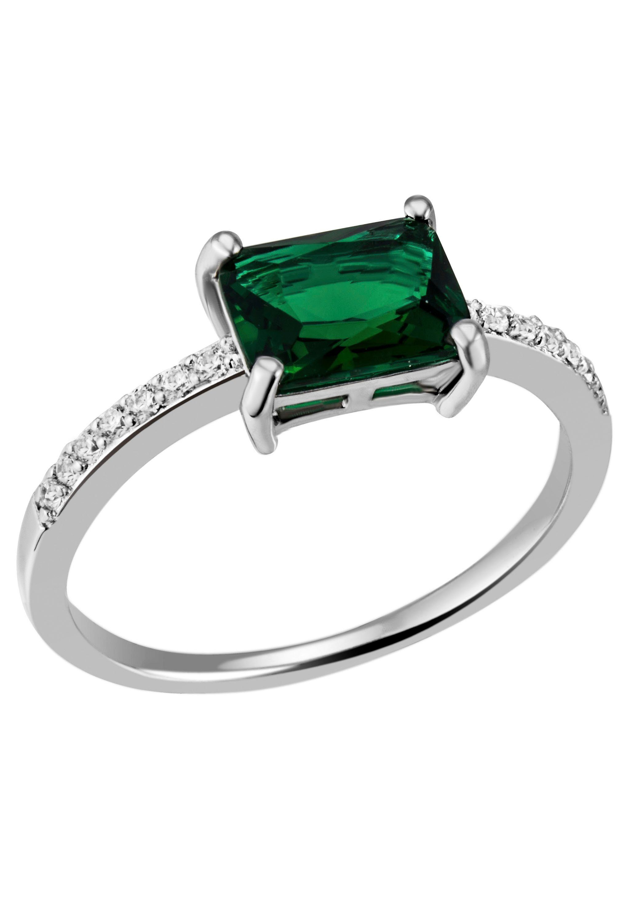 Firetti Fingerring Schmuck Geschenk Silber 925 Silberring Cocktailring grün, mit Glasstein, Zirkonia (synth)