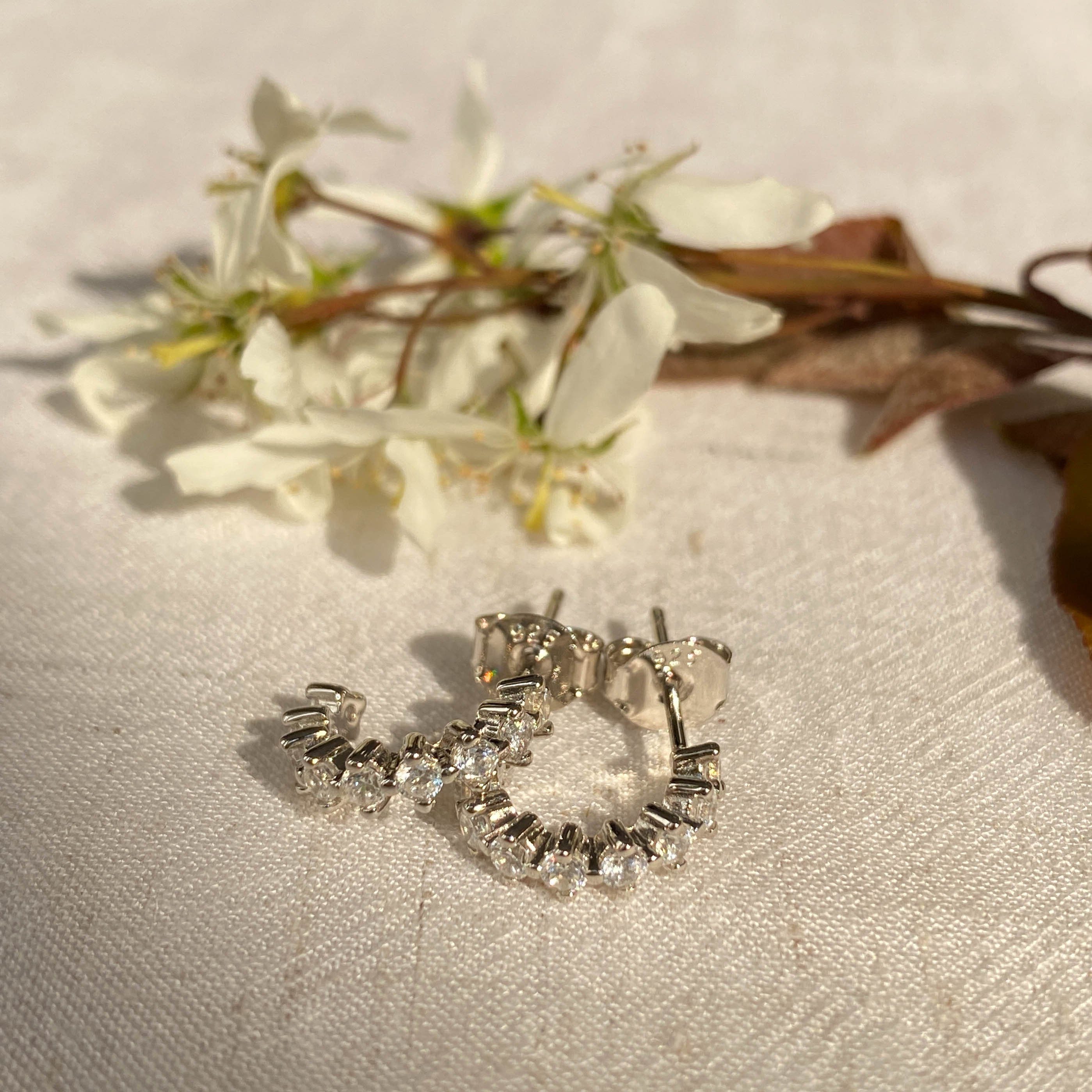 Brandlinger Paar Creolen vergoldet, (Weiß) Weiße Silber Kos, 925 Silber Ohrringe Zirkoniasteine