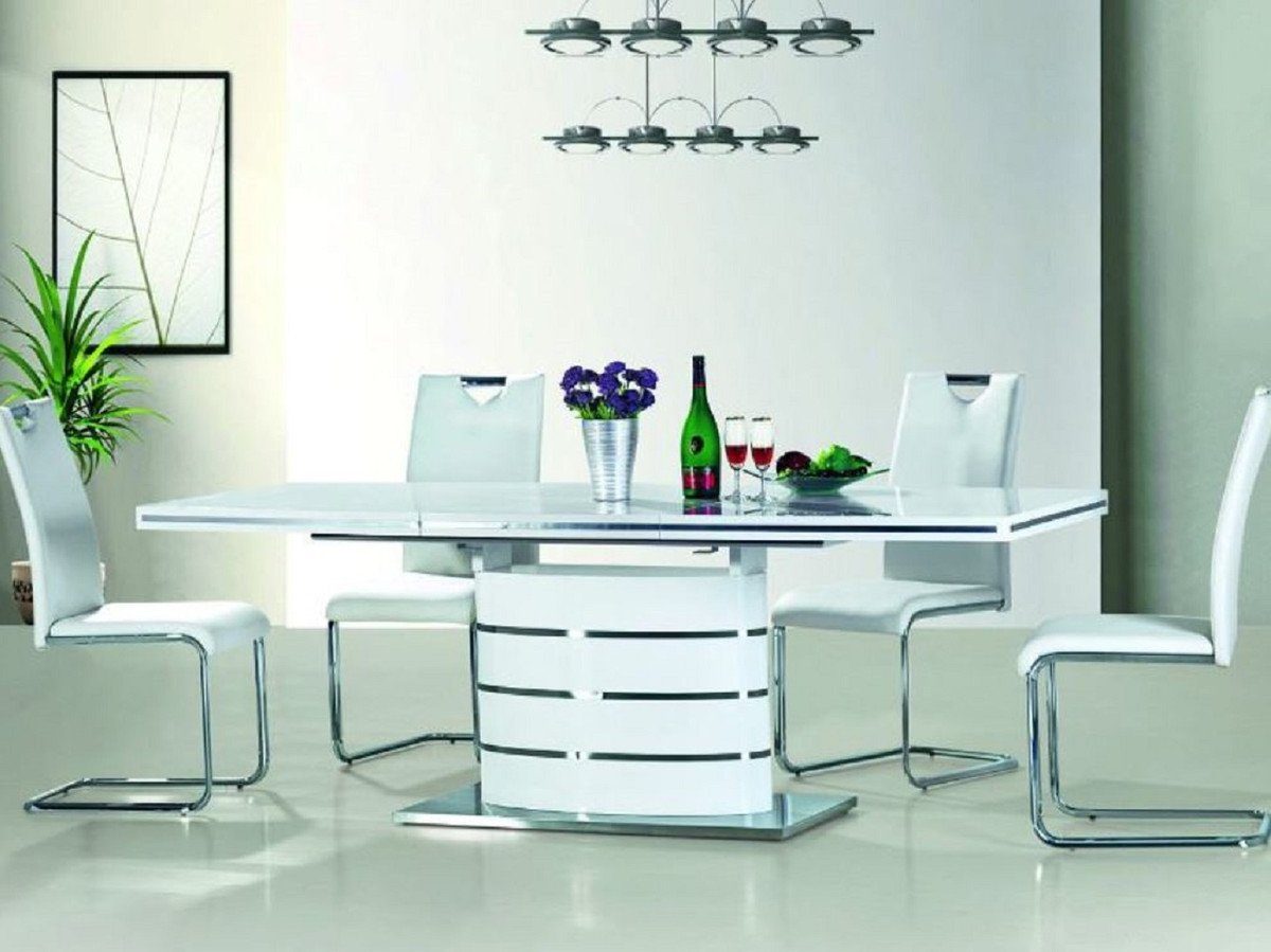 Moderner Weiß 160-220 H. Casa Ausziehbarer 90 77 Luxus / Luxus x Möbel - x Esszimmertisch Esstisch Silber Küchen Esstisch - Padrino cm