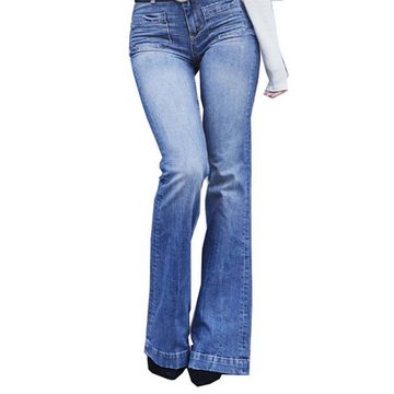FIDDY Schlaghose Damen Bootcut Flared Hose Casual Hohe Jeans Destroyed Denim Pants