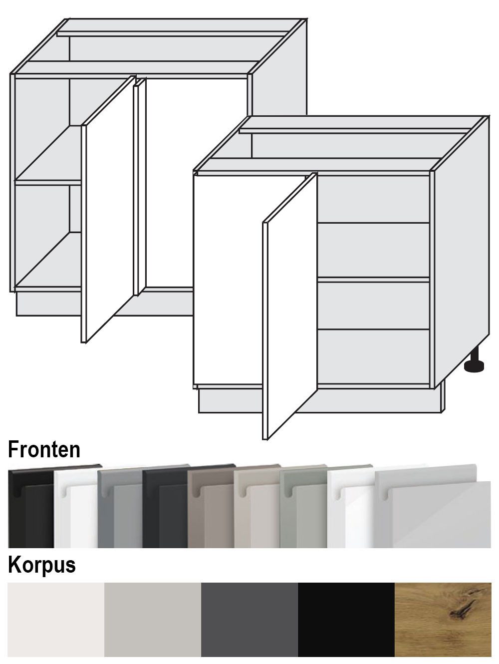 Feldmann-Wohnen Eckschrank Avellino (D13U, 1-türiger Eckverbindungsunterschrank mit 1 Einlegeboden, 1-St., moderne Optik, Acrylfronten, Griffmulden) 90x50x82cm grifflos Eiche Artisan - weiß Acryl Hochglanz (AV-D13U)