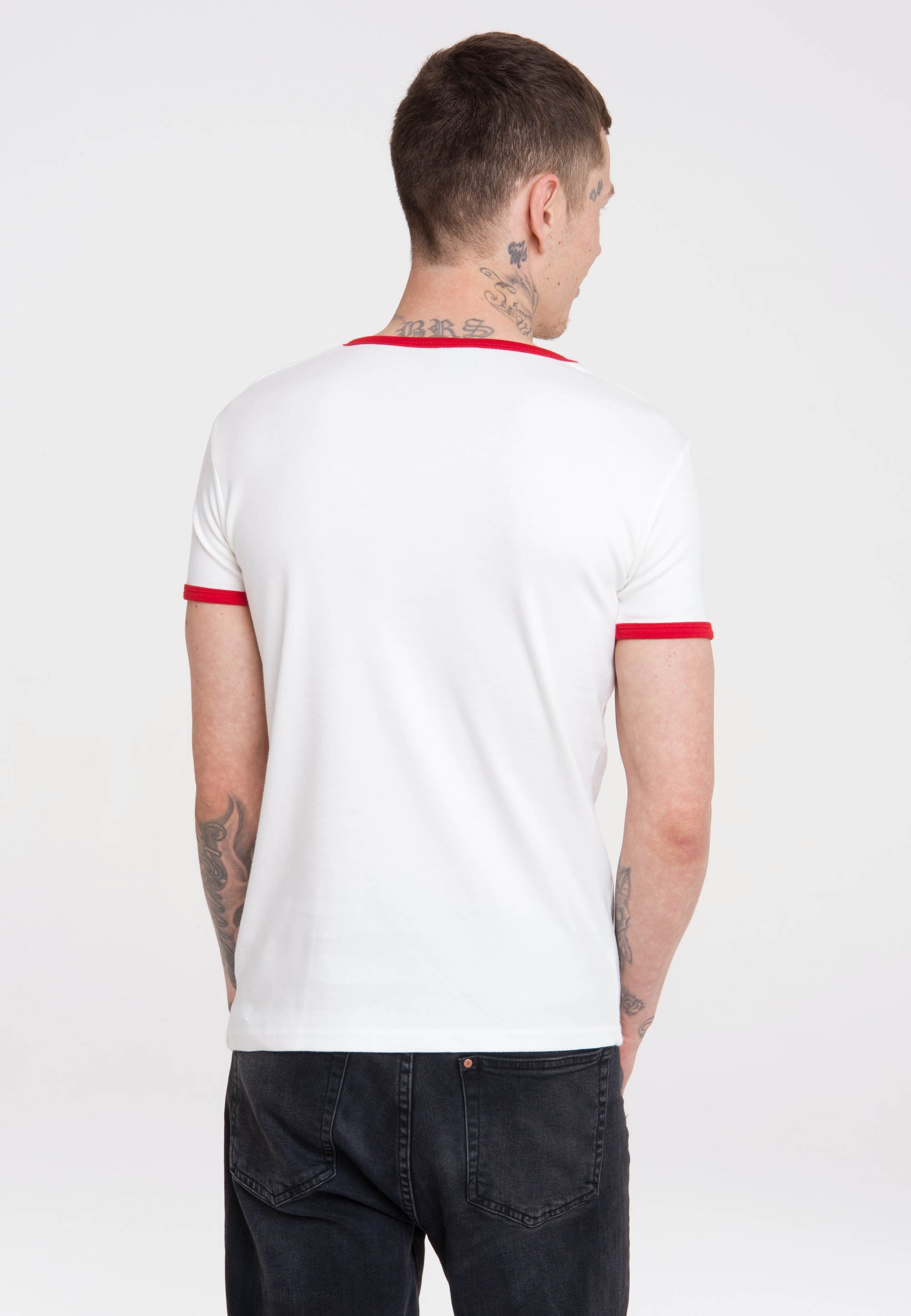 LOGOSHIRT T-Shirt Lucky Luke mit farblich abgesetzten Bündchen