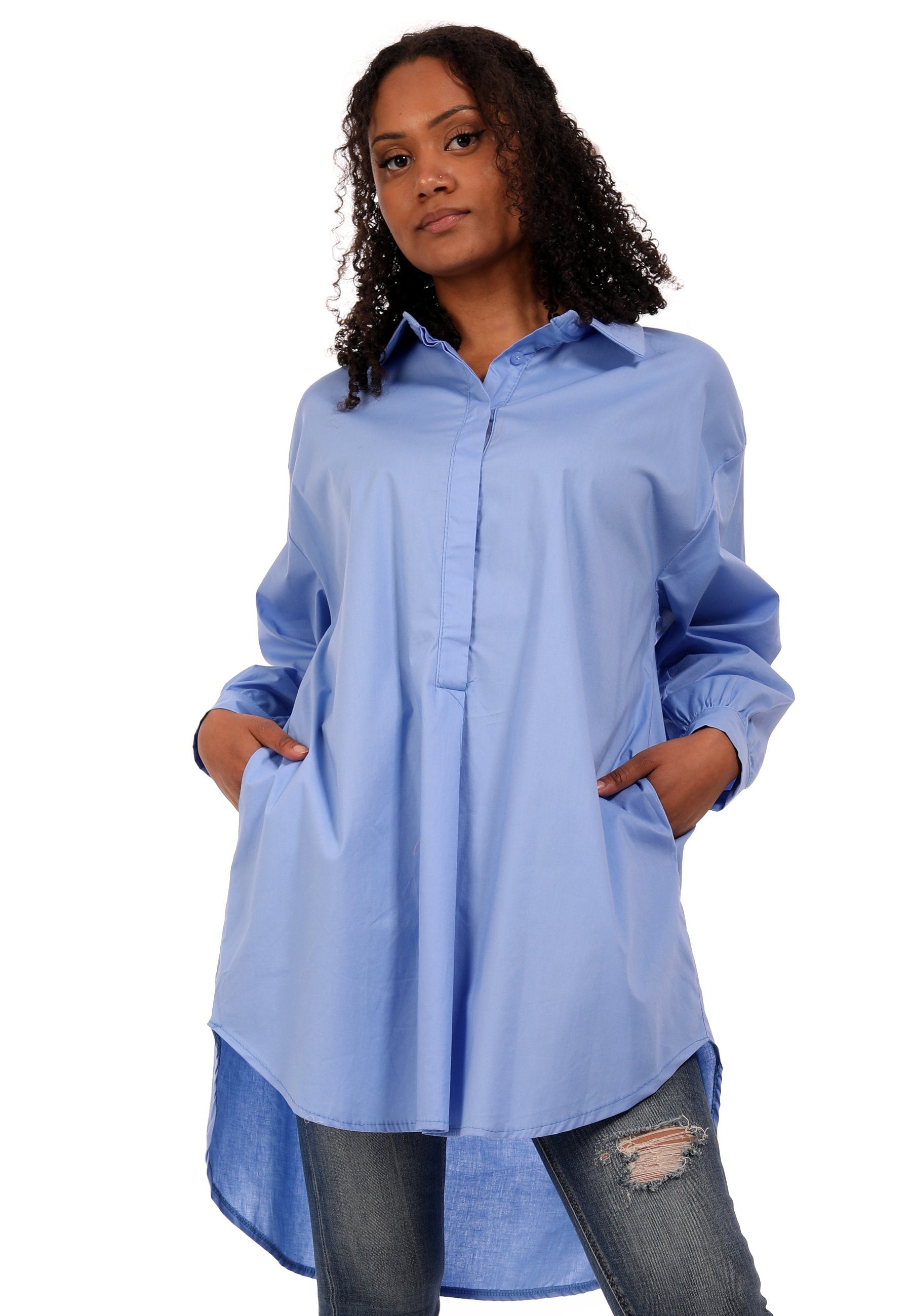 YC Fashion & Style Hemdblusenkleid »Blusenkleid Long Bluse XXL Look  Vokuhila aus Baumwolle« (1-tlg) online kaufen | OTTO