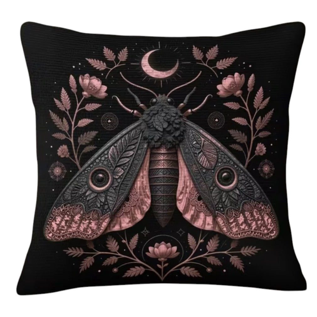 Dark-Desires Dekokissen Witchy Dark Moth Dekokissen Gothic Kissen 45 x 45 cm schwarz-rosa, Witchy Dark Moth Dekokissen Gothic Kissen 45 x 45 cm schwarz-rosa
