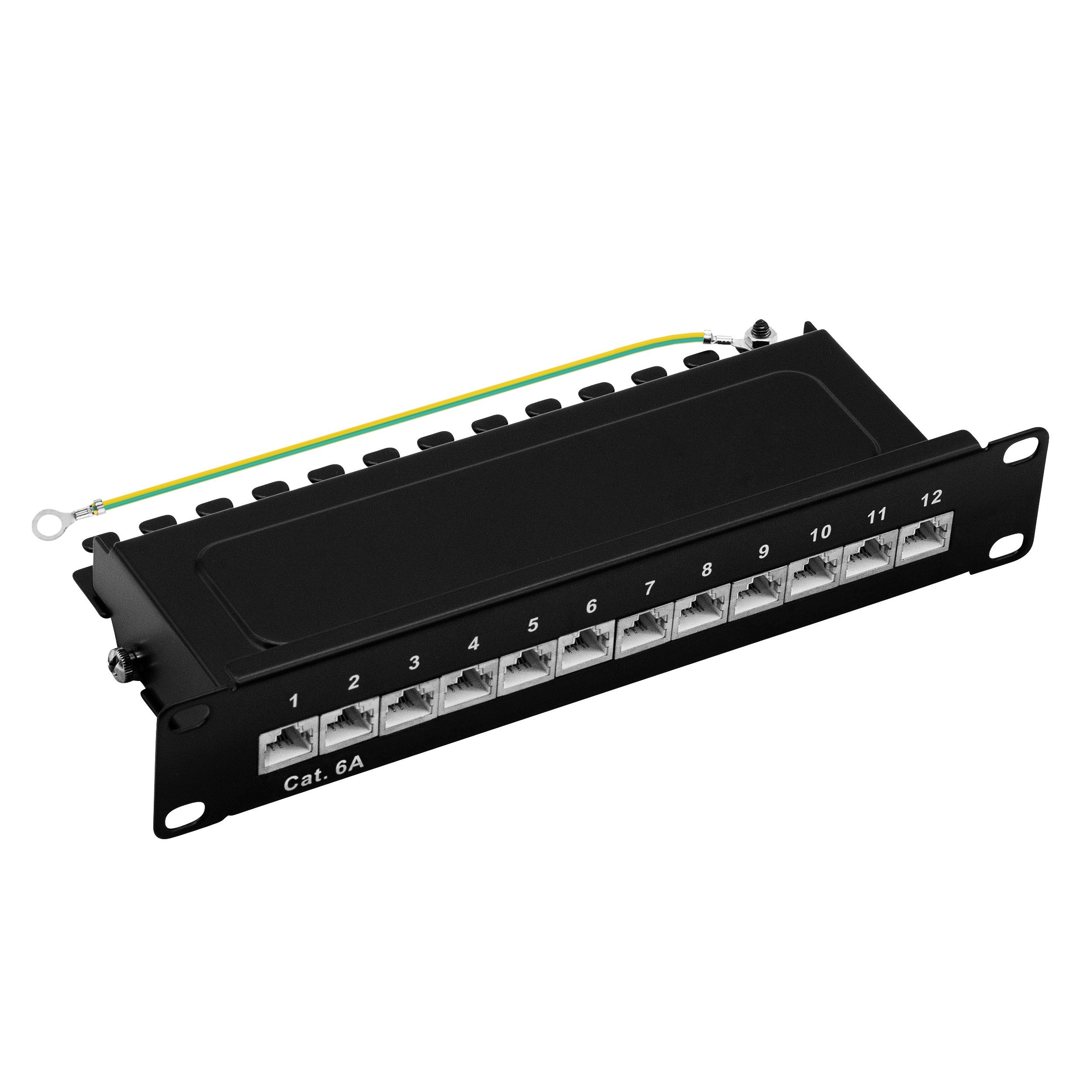 ProfiPatch Patchpanel Verteilerfeld Cat. 6A 10 Zoll Rackeinbau Netzwerk-Patch-Panel (12 Ports, 1 HE)