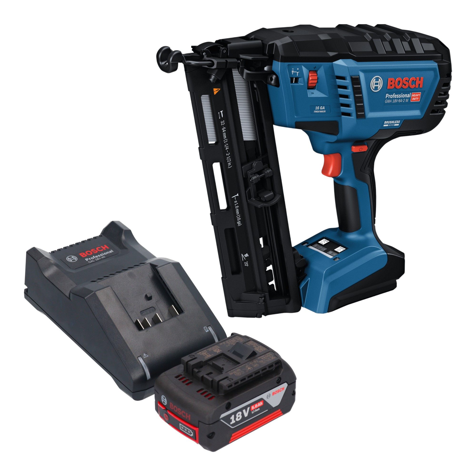 Bosch Professional Stauchkopfnagler GNH 18V-64-2 M Professional 18 V + 1x Akku 5,0 Ah + Ladegerät