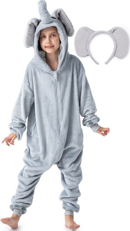 Corimori Jumpsuit Flauschiges Elefanten-Kostüm für Kinder, Karneval Fasching Kostüm (2-tlg) Jumpsuit, Pyjama, Fasching, Kigurumi, Tierkostüme, Elefant "Nuru"