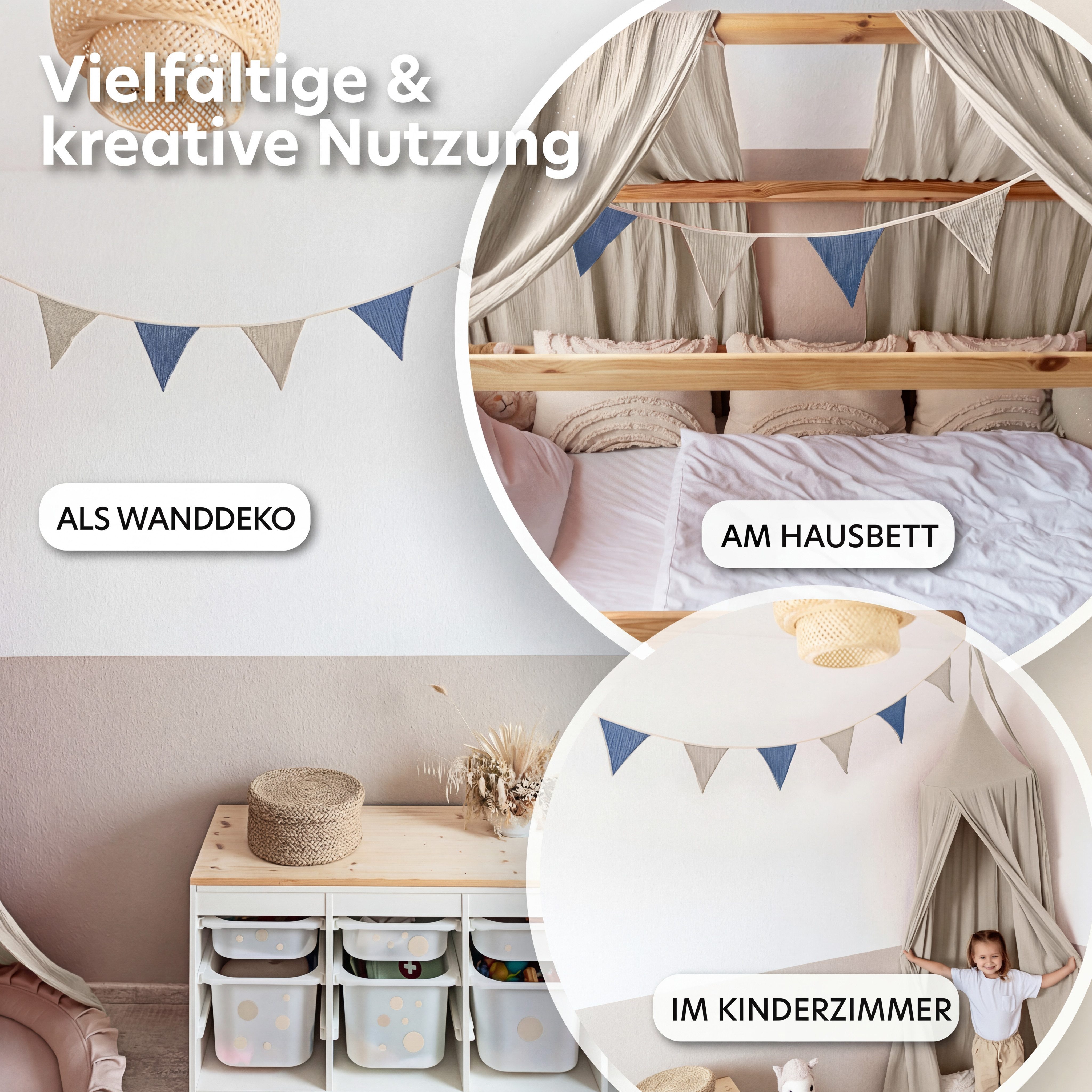 lilimaus Wimpelkette Sternenkette für Kinderzimmer - handgenähte Stoff-Girlande, handgefertigte Stoff-Girlande ca. 300 cm - Wimpel oder Sterne