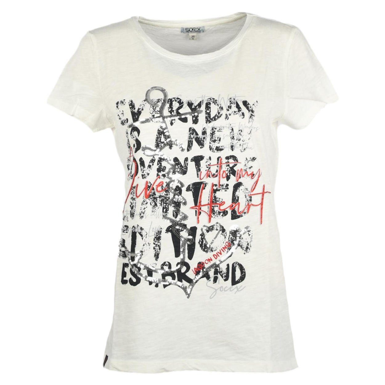 SOCCX T-Shirt Damen mit Pailletten-Artwork Lagoon günstig online kaufen