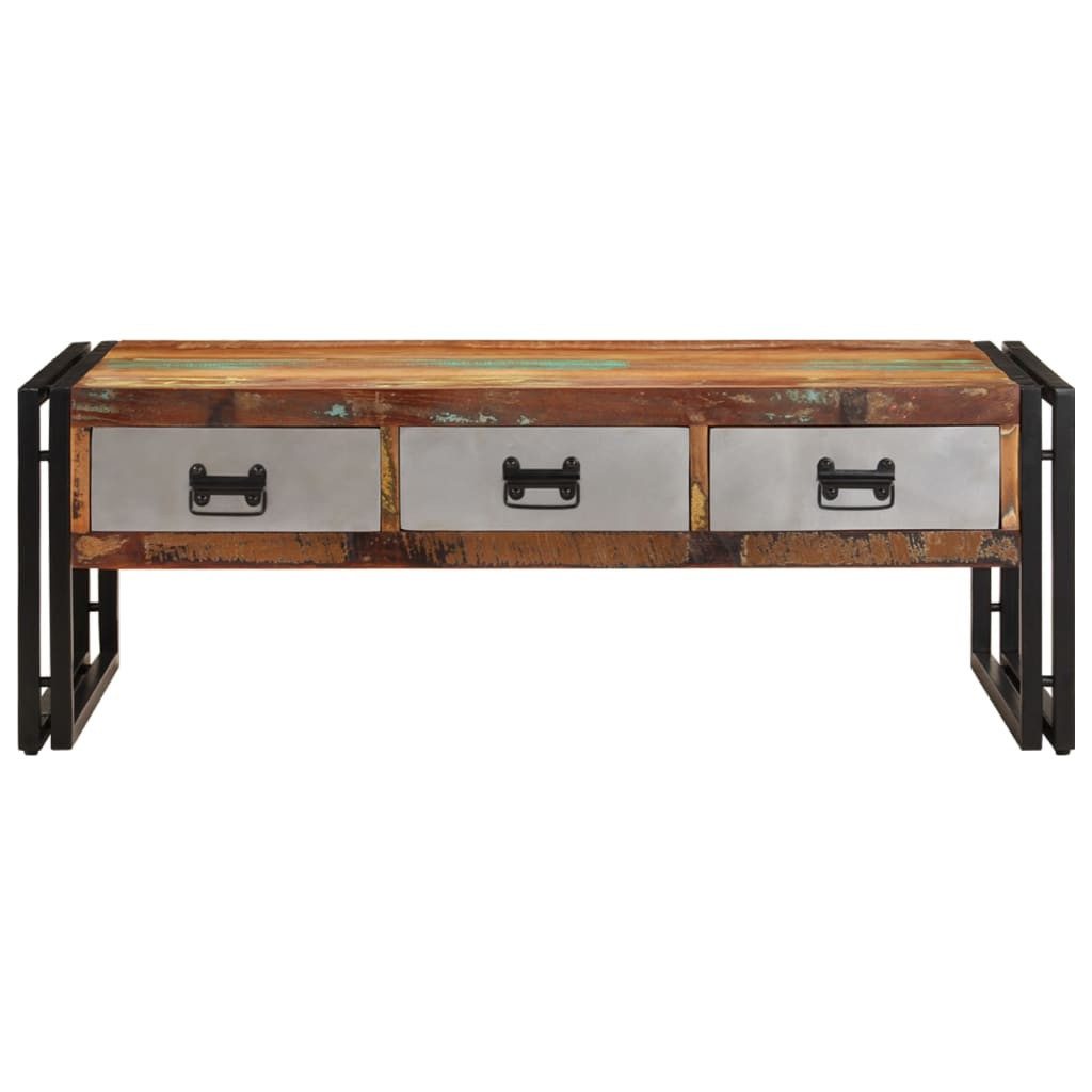 vidaXL Couchtisch Couchtisch mit 3 Schubladen Altholz Massiv 100x50x35 cm