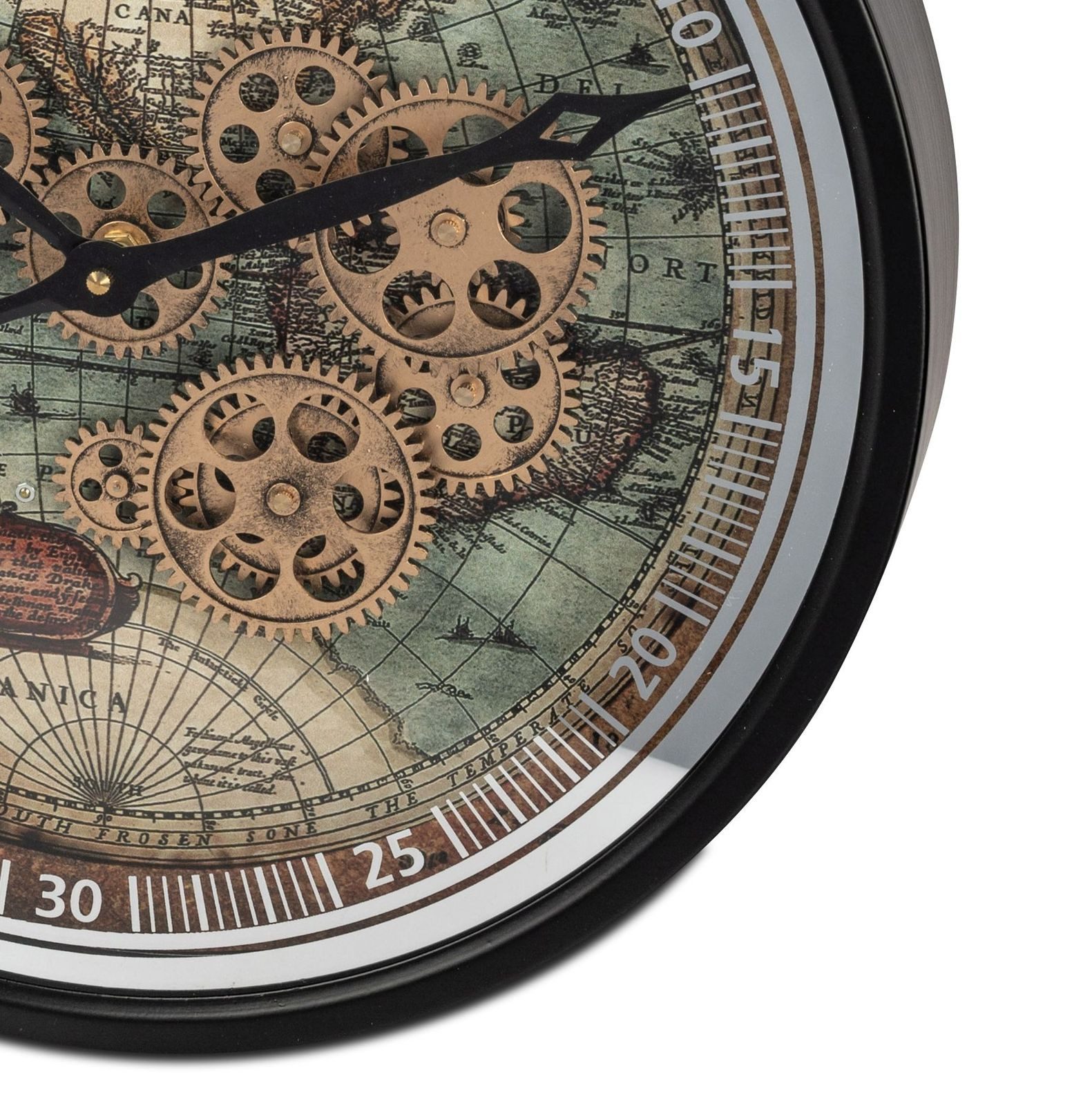 formano Wanduhr Weltkarte Zahnräder 40x40 cm Metall sichtbar drehende Zahnräder (Sichtbar bewegliche Zahnräder)