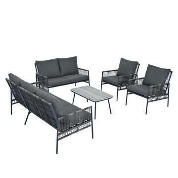 OKWISH Gartenlounge-Set Gartenmöbel Set mit Stahlrahmen, (3-Sitzer, 1 2-Sitzer, 2 Sessel, 1 Couchtisch, 5-tlg), Rope Lounge, Balkonset