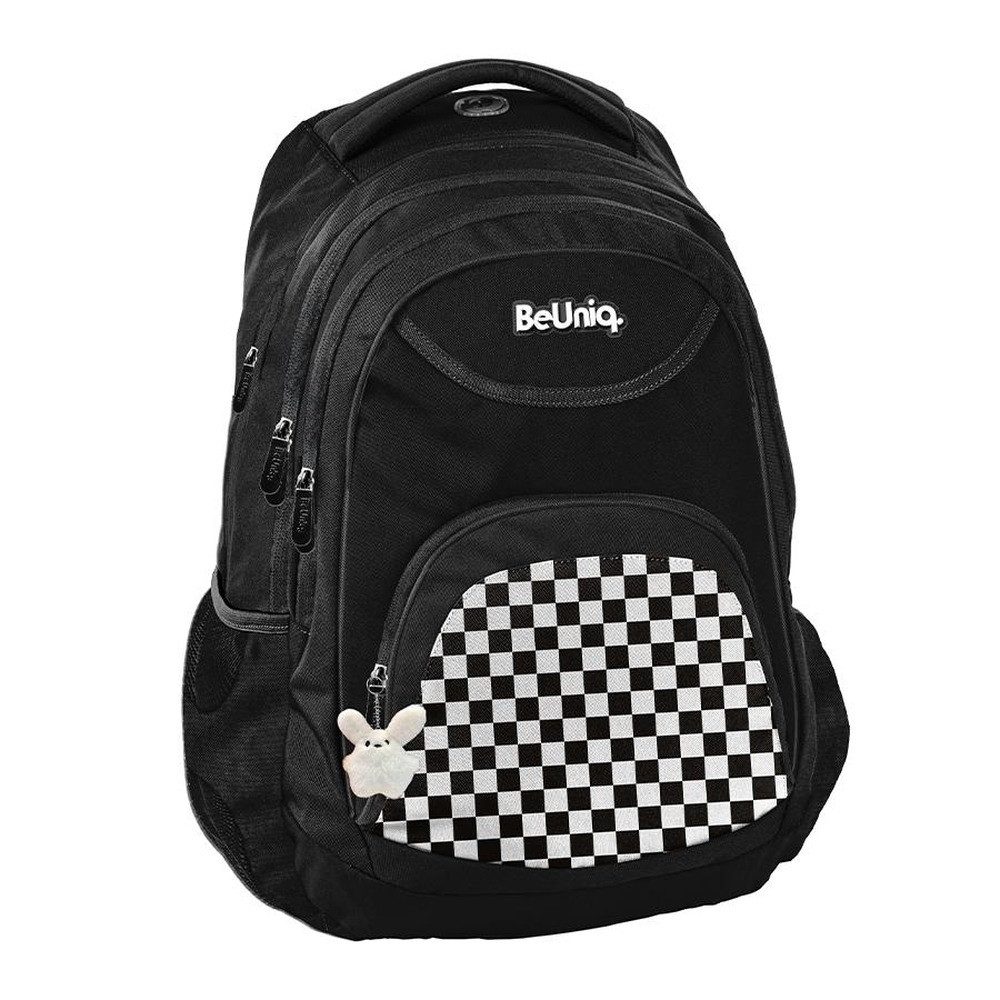 PASO Schulrucksack, Gitter – Schulrucksack Jugendliche – Schwarz, Weiß
