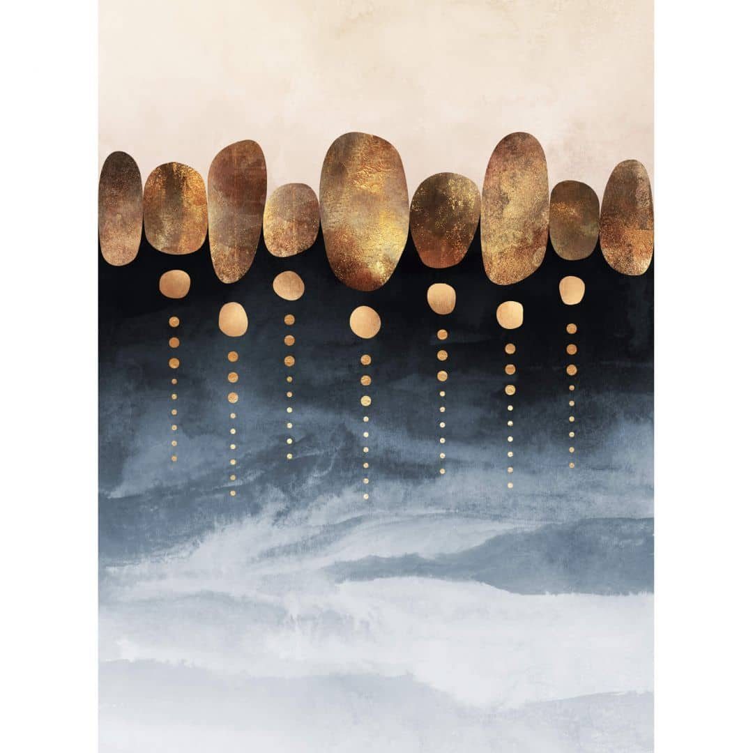 K&L Wall Art Fototapete Große Vliestapete XXL Art Deco abstrakt Feng Shui Steine Gold, Wohnzimmer Wandschutz