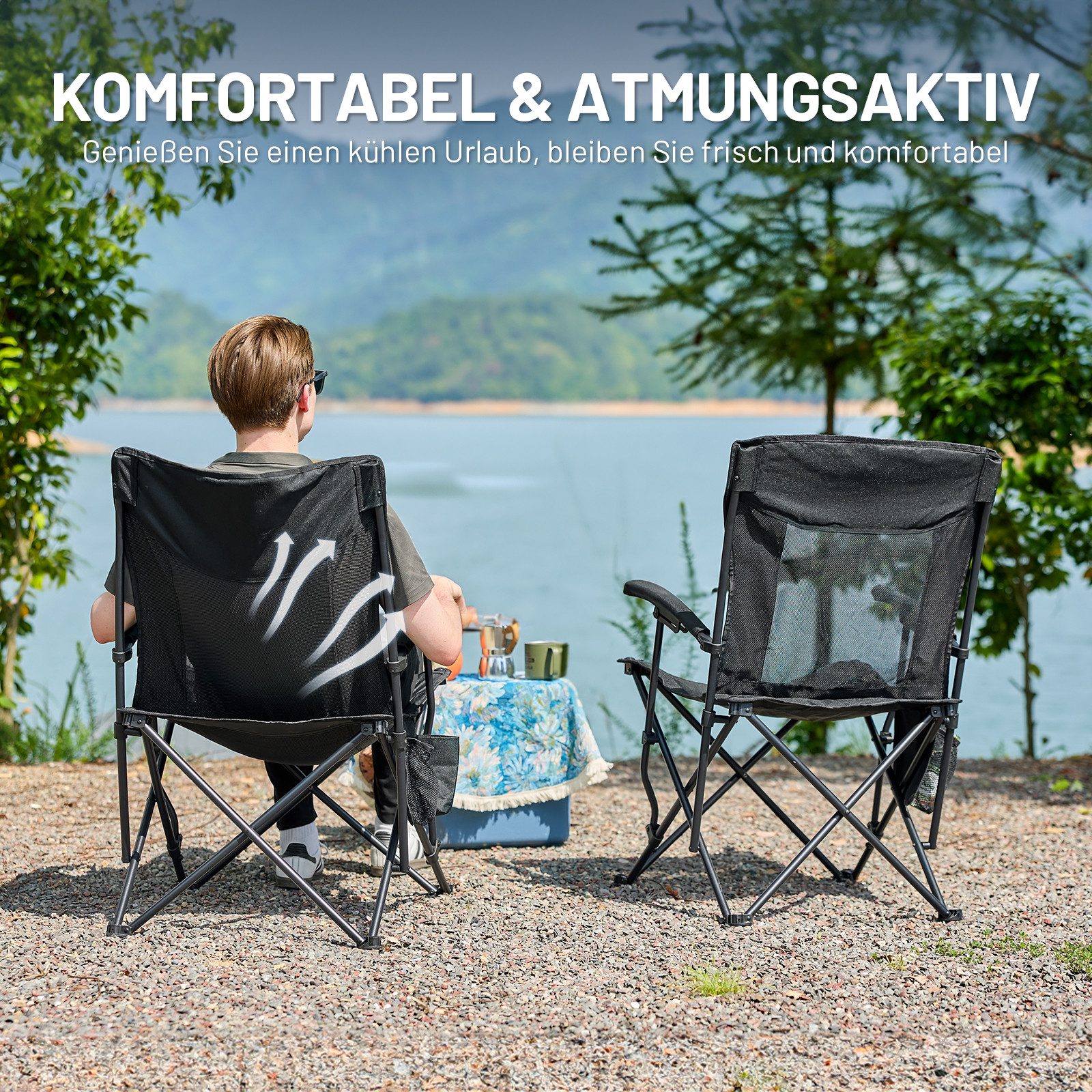 TIMBER RIDGE Campingstuhl Leichter Klappstuhl, Strandstuhl mit 150 kg Belastbarkeit (1 St), 60cm Sitzbreite mit 115° Rückenlehne