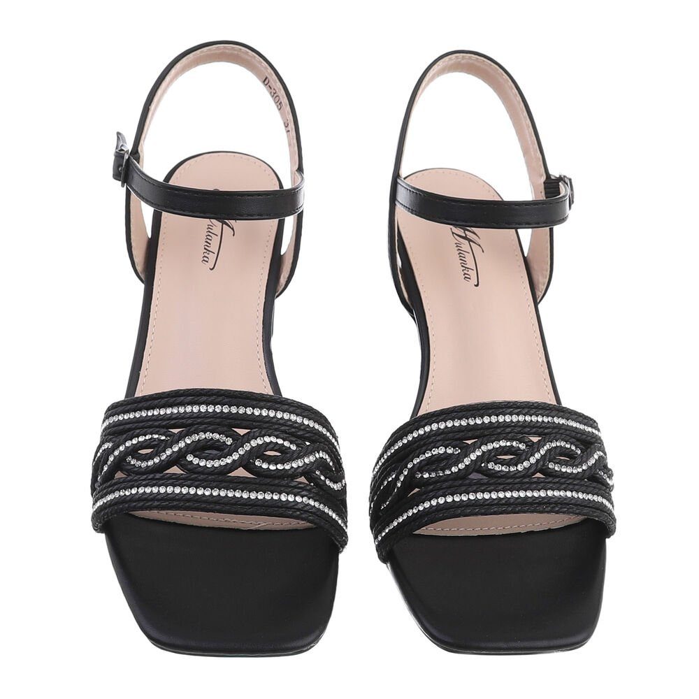 Damen Sandalen Schwarz Ital-Design Sandalette Blockabsatz Elegant Abendschuhe Sandaletten in &