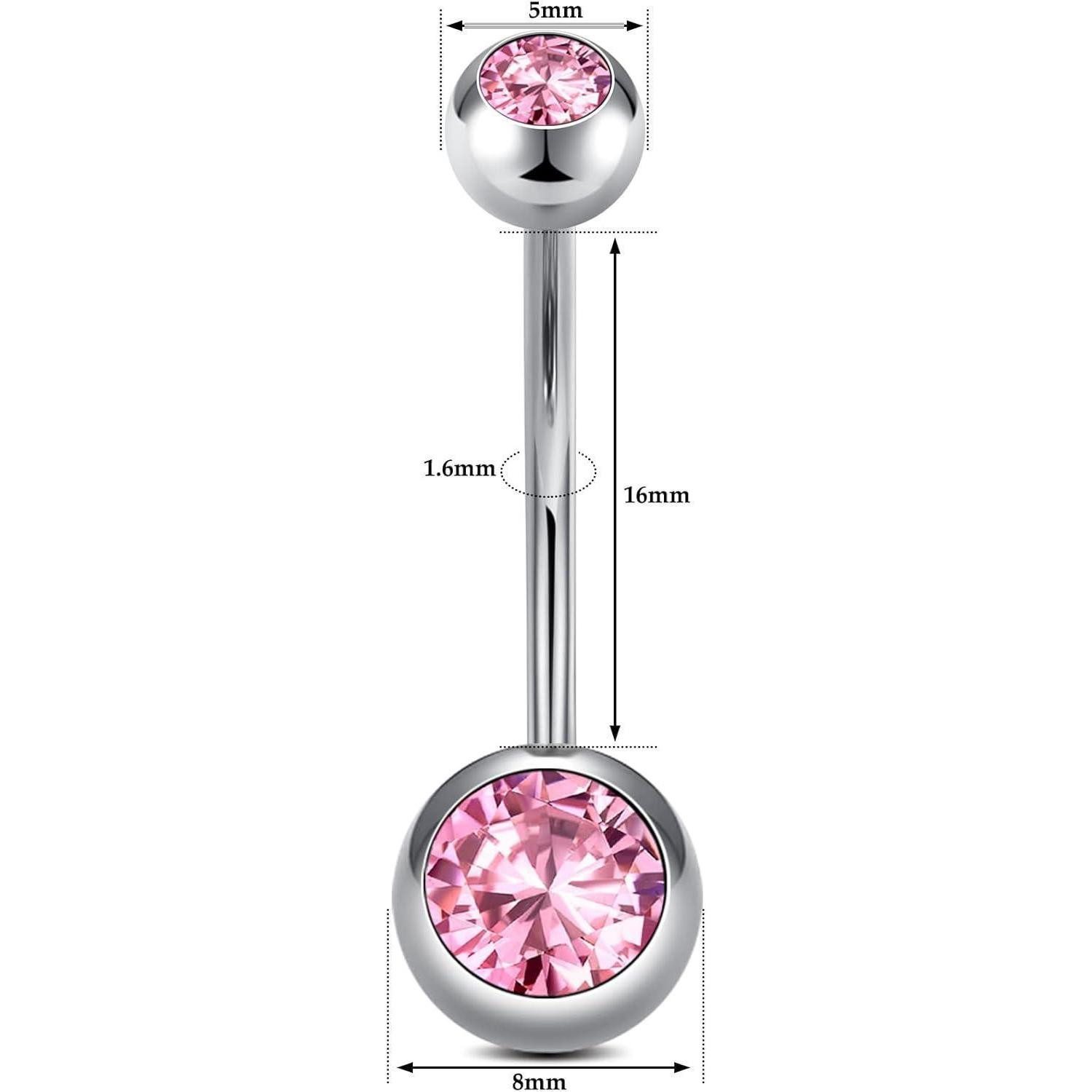 FunZing Bauchnabelpiercing Bauchnabelpiercing Titan Silber 16mm Stablänge 1 Stück 14G CZ