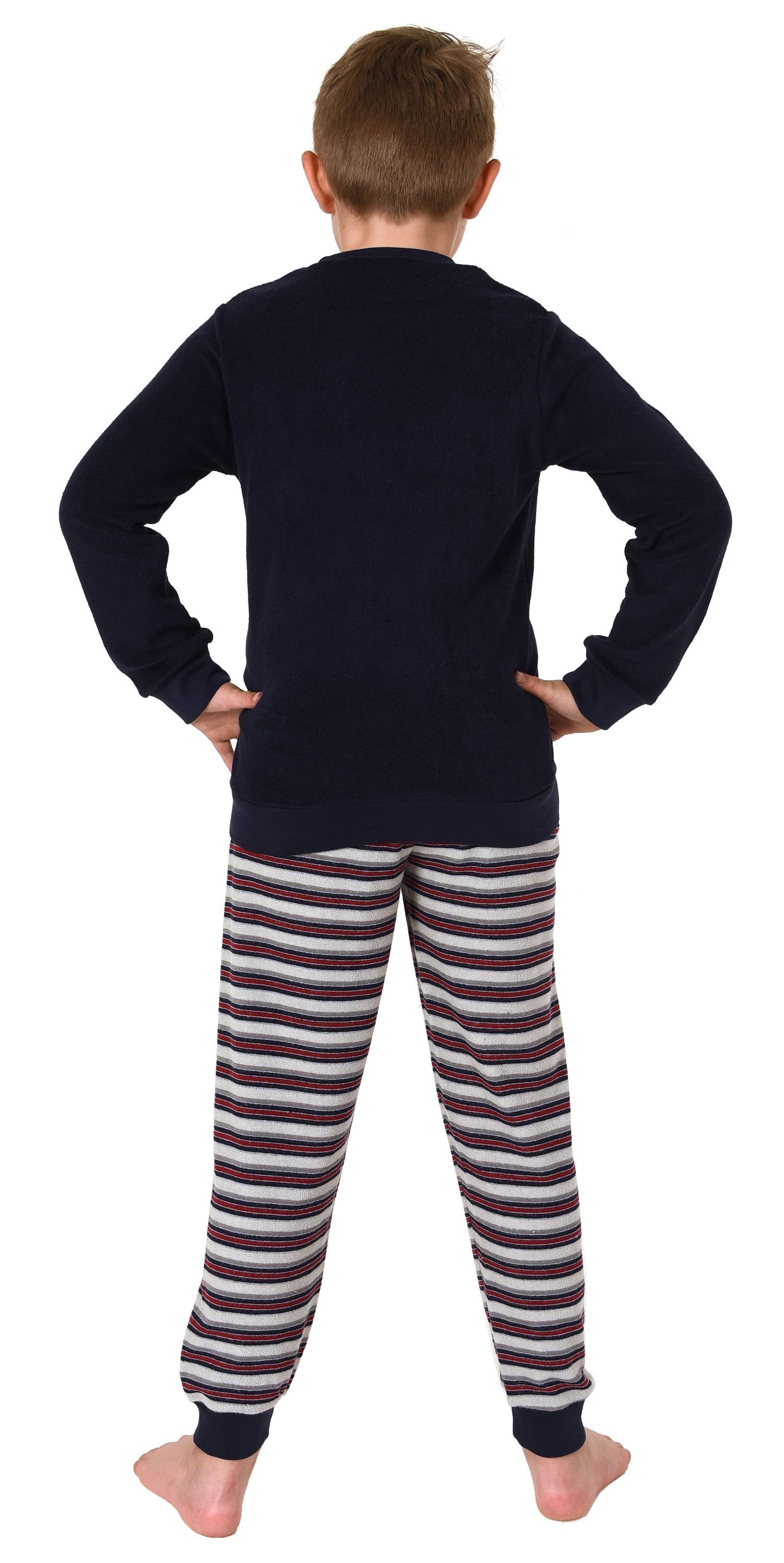 Bündchen Schlafanzug grau Basketball-Motiv Pyjama langarm Frottee Jungen Normann und mit