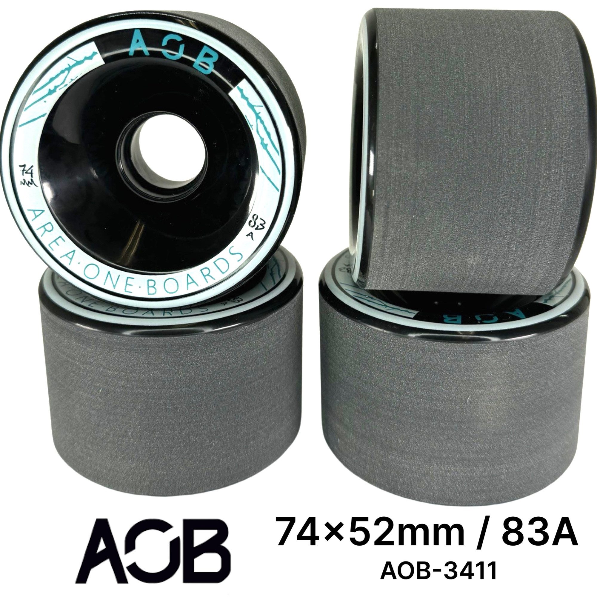 AOB Skateboard AOB Longboard Cruiser Rollen Wheels (4 Stck) Schwarz 74x52mm 83a