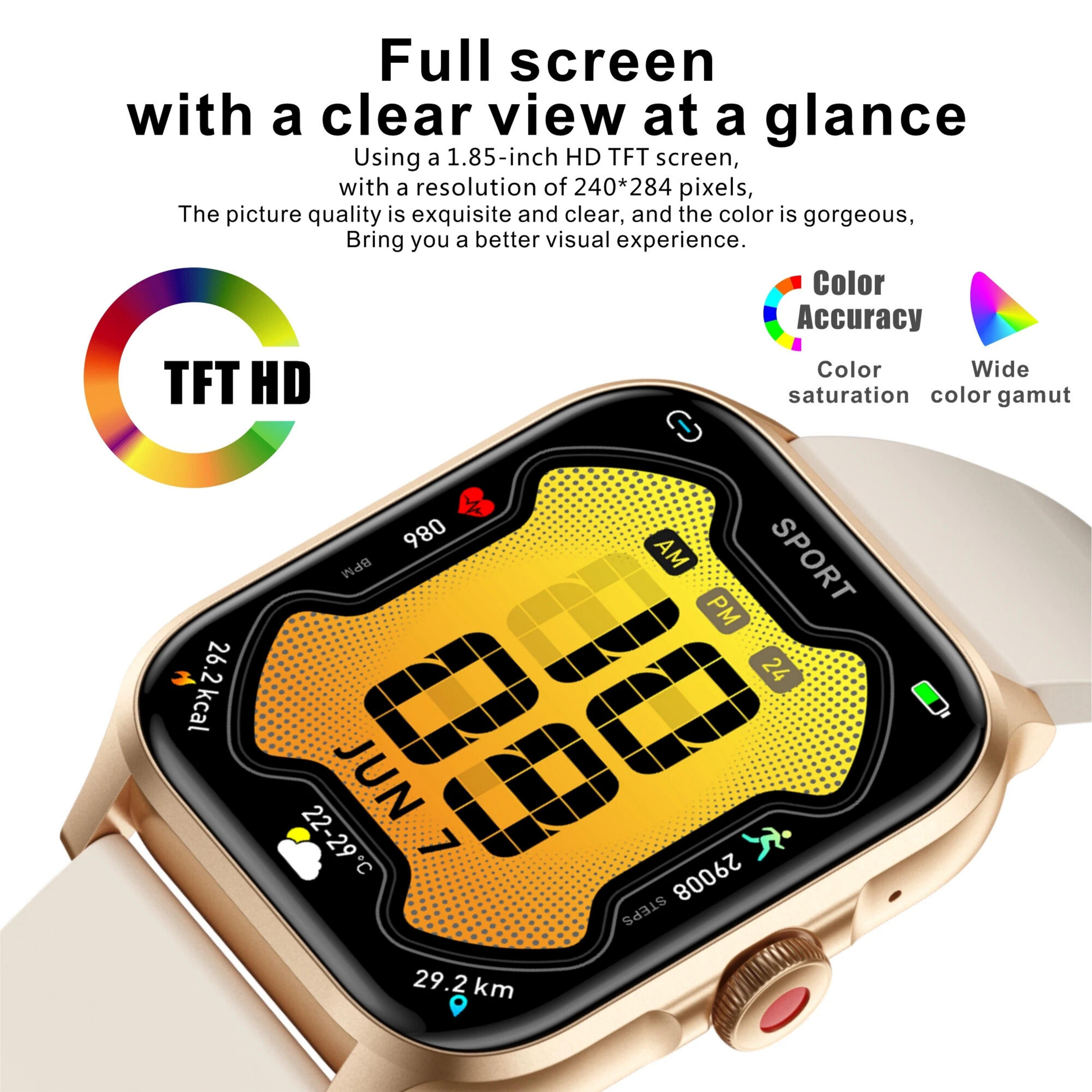 Nagham Ghazal Aswad Smartwatch Luxus Bluetooth Anruf Sport Wasserdichte 1,85 Zoll 2025 Smartwatch (3,8cm cm) – Bild 4 von 5